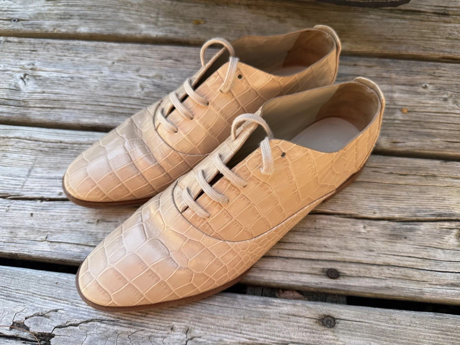 Alexander Wang 2014 Ingrid Lace Up Oxford Almond Croc Shoes Size US 9 / IT 39 - 2 Thumbnail