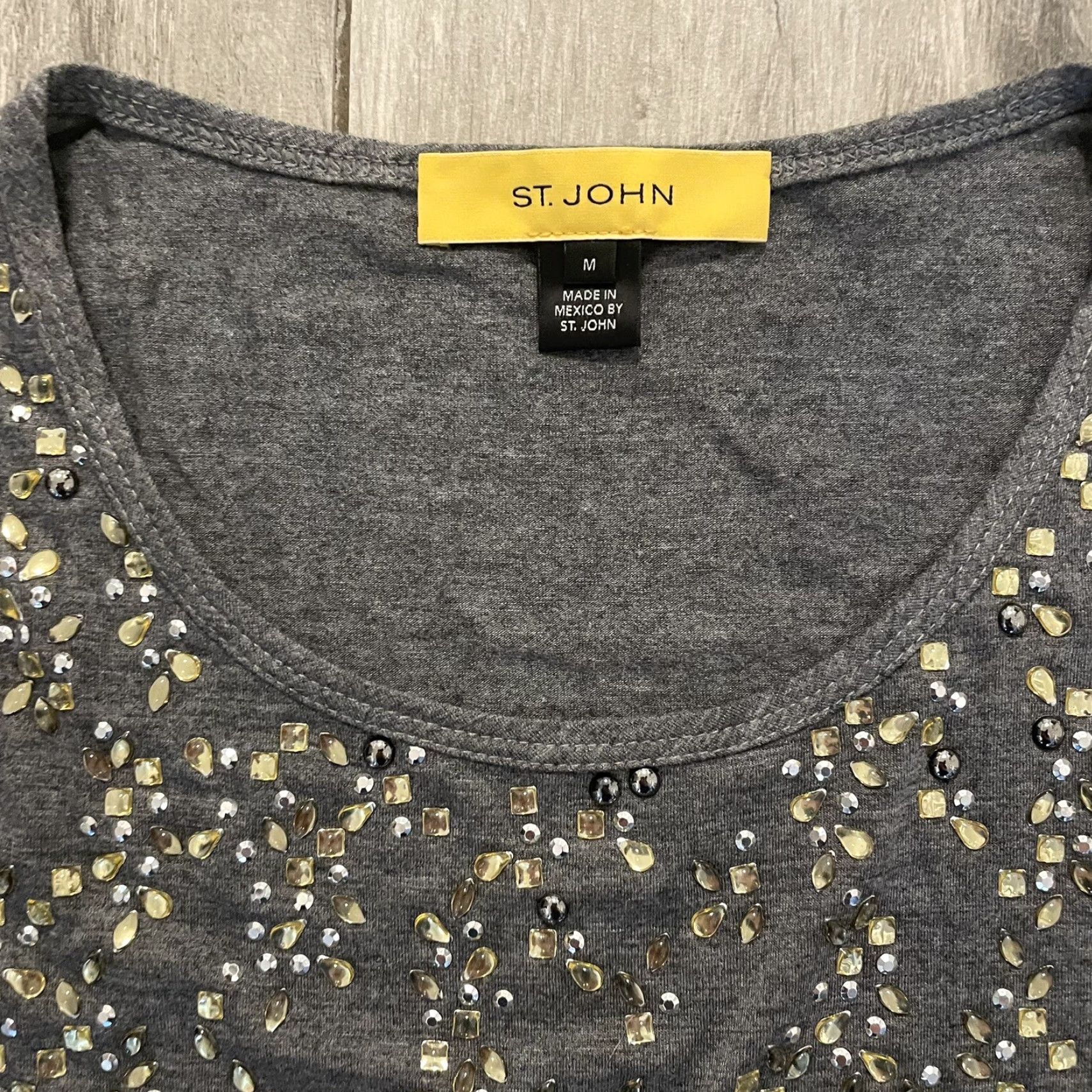 St. John St. John VTG Yellow Label Embellished Top Tee Shirt M Rhinestones Gray Short Sleeve Women Shirt Size M / US 6-8 / IT 42-44 - 4 Thumbnail