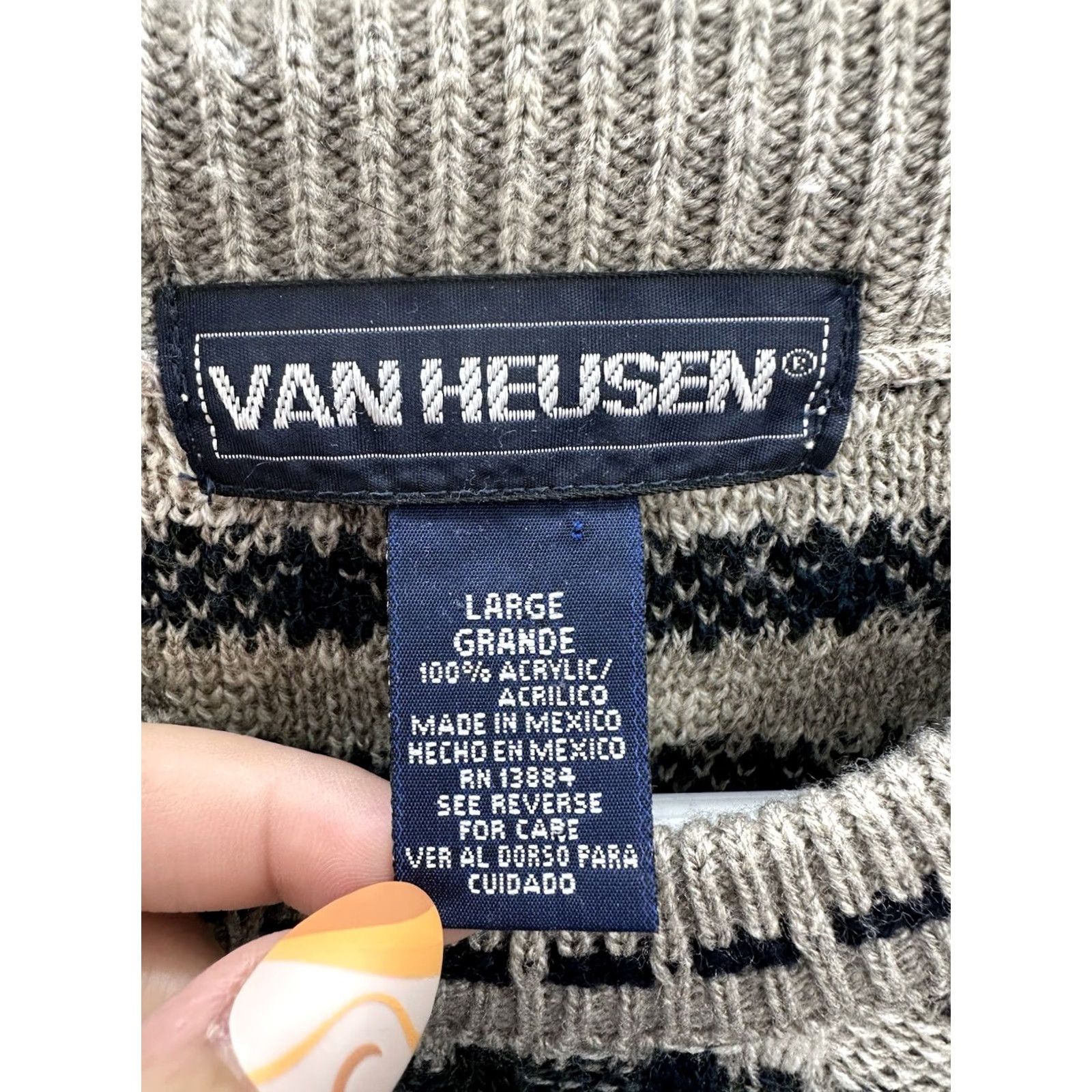 Van Heusen Van Heusen Mens Sweater Size L Striped Tan Long Sleeve Knit Pullover Crew Neck Casual 90s Classic Outdoor Mens Size US L / EU 52-54 / 3 - 3 Thumbnail