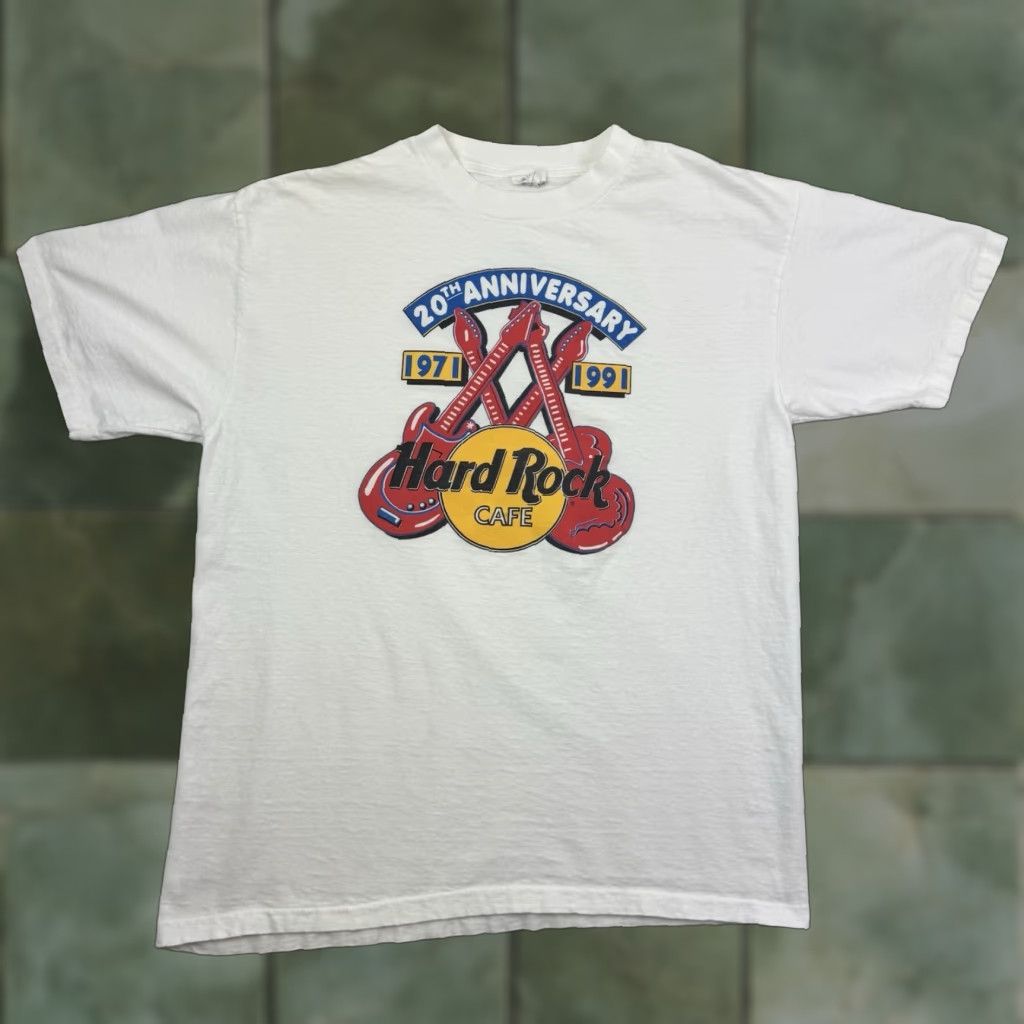 Hard Rock Cafe VINTAGE Hard Rock Cafe T-Shirt Adult XL White USA 90s 20th Anniversary Rock Shirt Men Size US XL / EU 56 / 4 - 1 Thumbnail