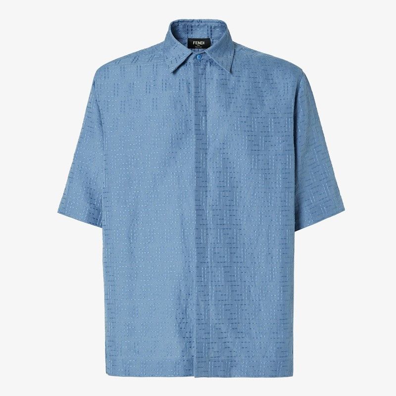 Fendi Fendi Light Blue Ff Jacquard Linen Shirt Size US M / EU 48-50 / 2 - 1 Thumbnail