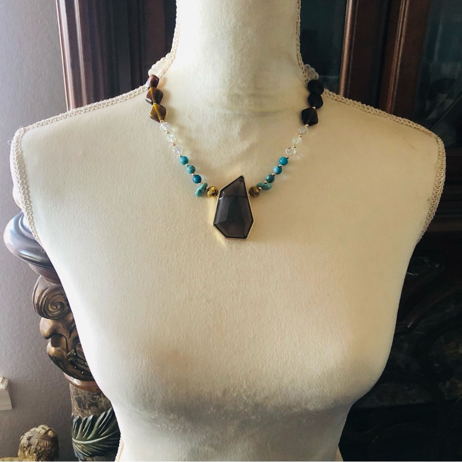 Handmade Handcrafted faceted smoky topaz lucite stone necklace Size ONE SIZE - 4 Thumbnail