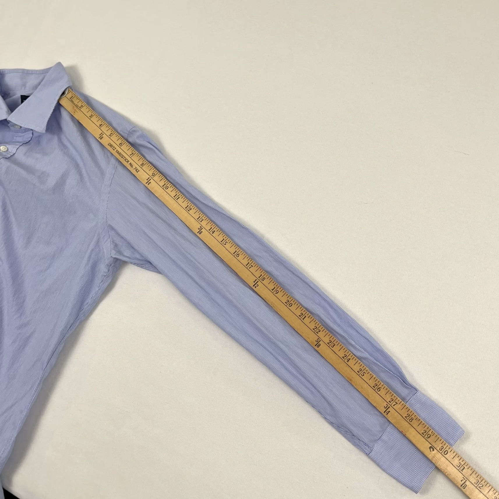 Vintage Makers Shirt Mens 15 3/4 - 35 1/2 Blue White Striped Dress Button Up Japan Made Size 42R - 5 Thumbnail