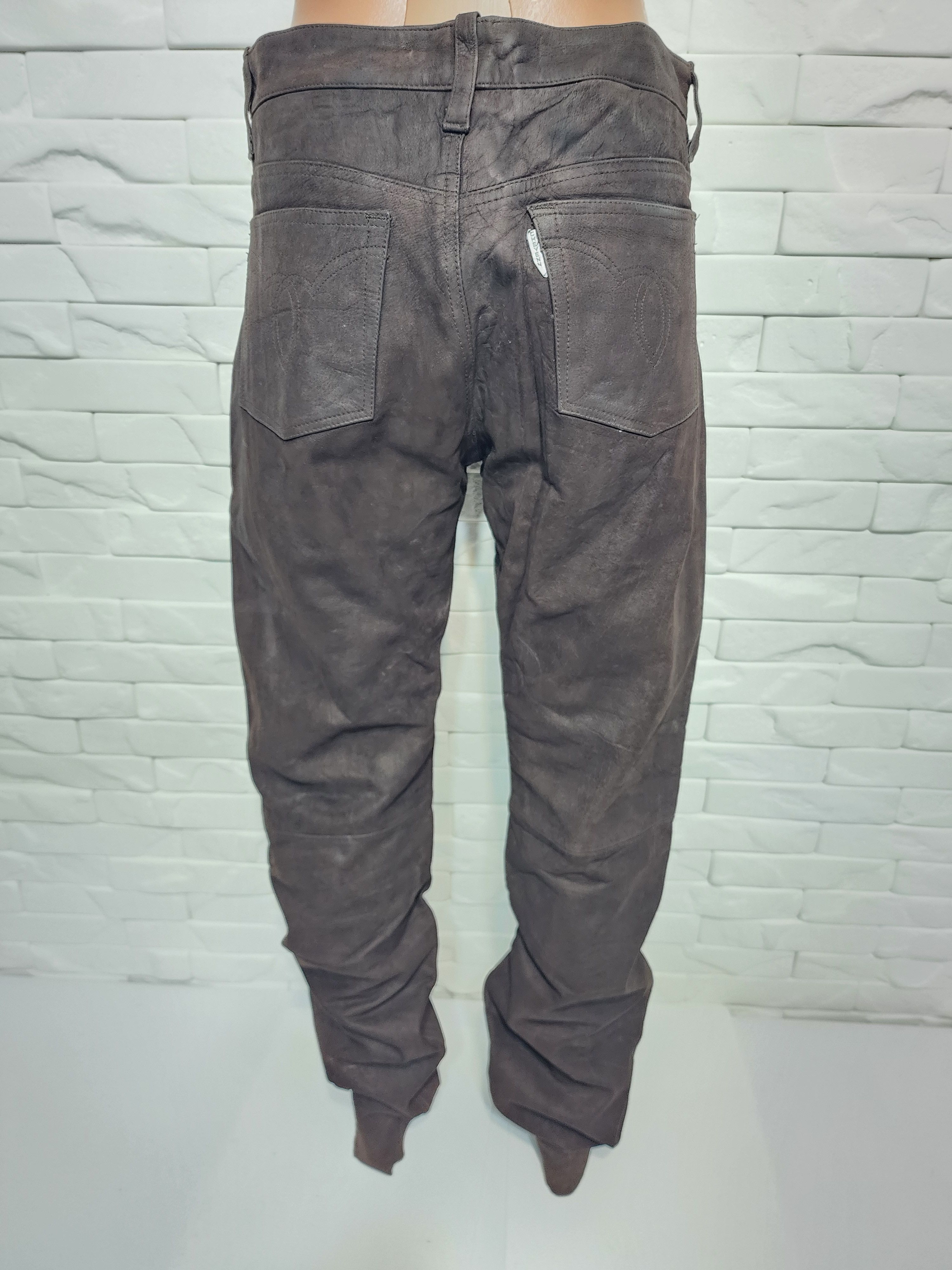 Genuine Leather Men's Brown Nubuck Leather Pants: Denim Cut, Size US 33 - 4 Thumbnail