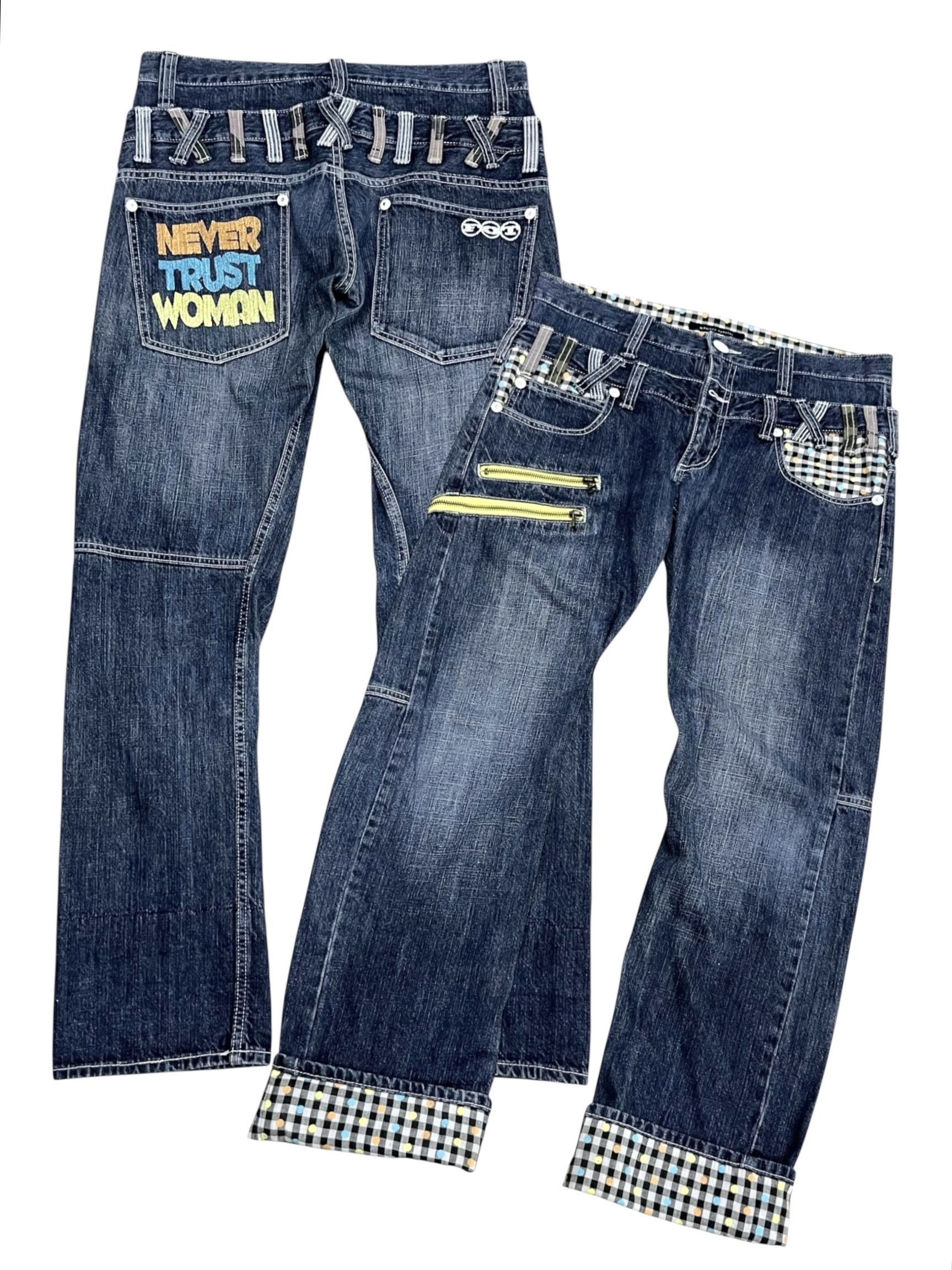 Chronicles Of Never "NEVER TRUST WOMAN" Bondage Zip Grunge Double Waist Denim Size US 32 / EU 48 - 4 Thumbnail