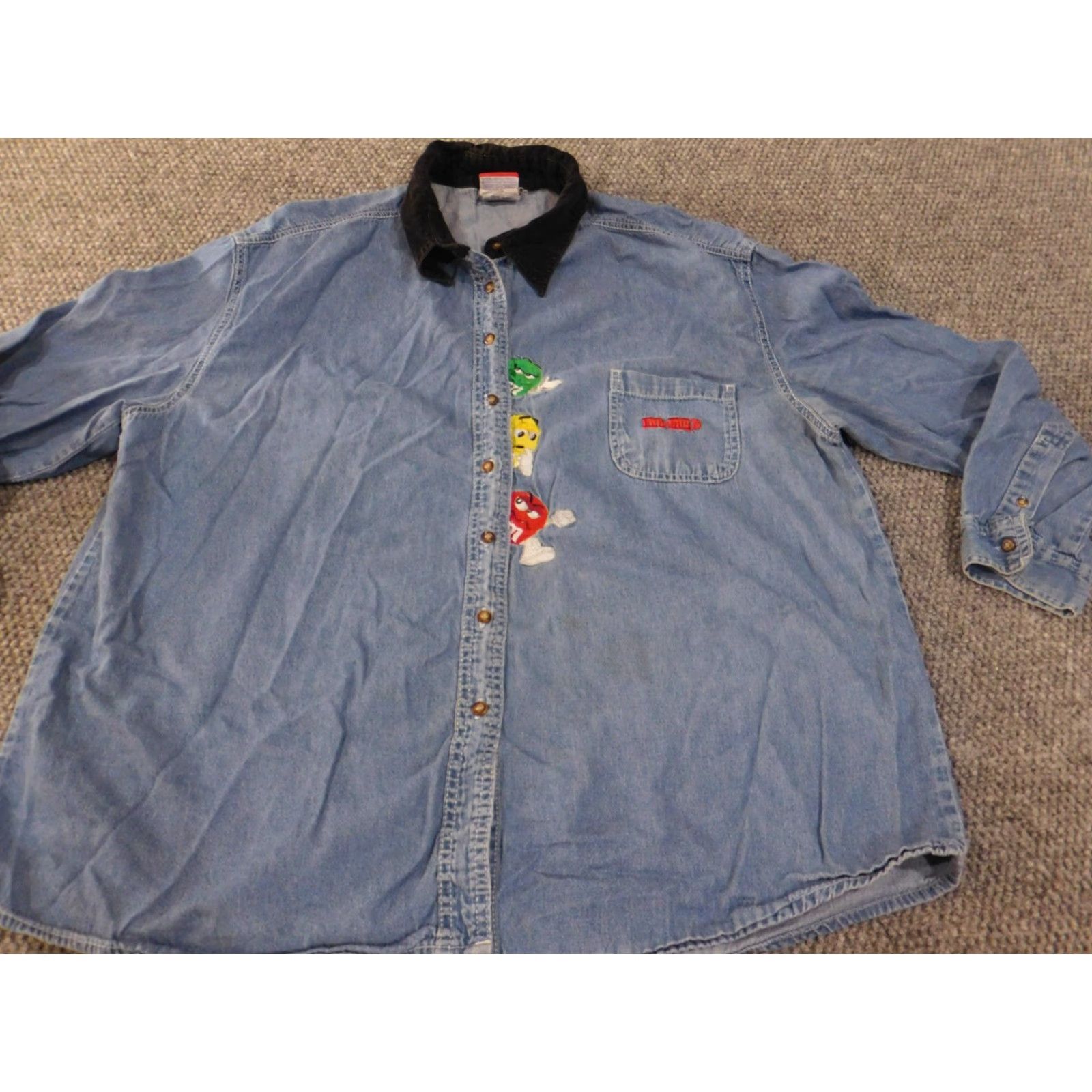 Denime M&M Shirt XL Mens Denim Embroidered Blue Button-Up Long Sleeve Corduroy Vintage? No Size US XL / EU 56 / 4 - 2 Thumbnail