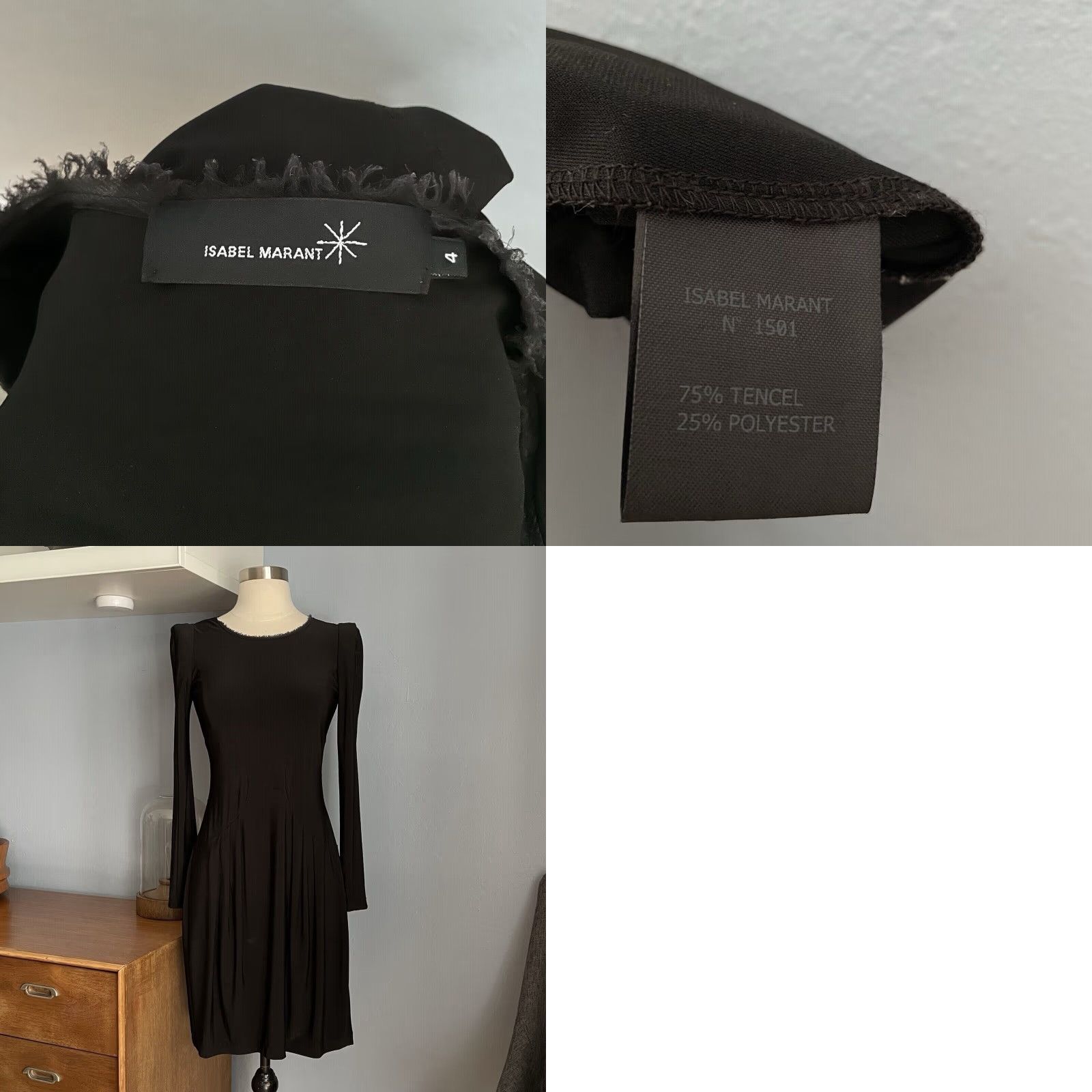 Isabel Marant Isabel Marant Black Jersey Knit Dress Size 4 Women Mini Sheath Pleated Short Length 75% tencel 25% polyester Size S / US 4 / IT 40 - 8 Thumbnail