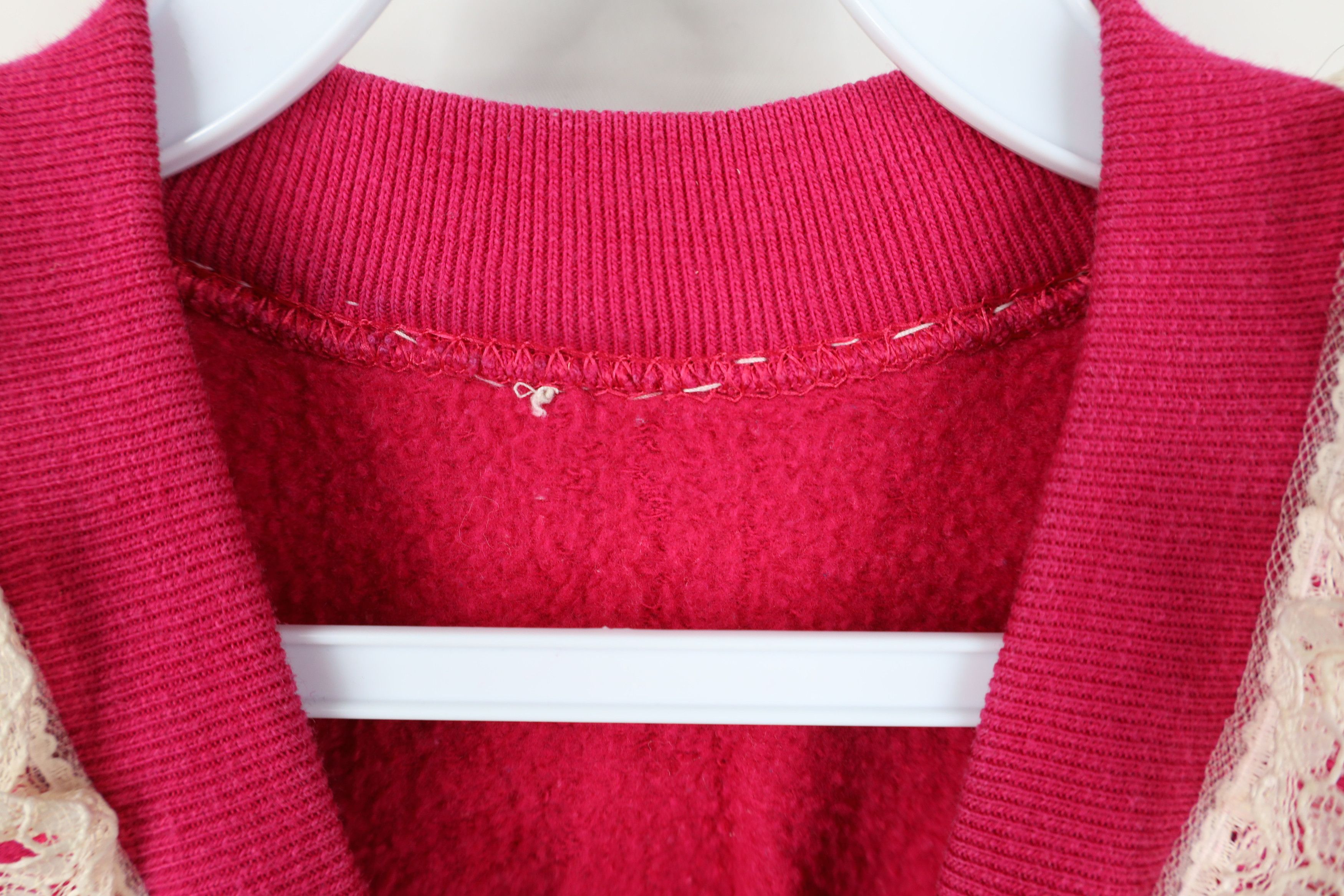 Vintage Vintage 90s Streetwear Lace Trim Crewneck Sweatshirt Pink Size XL / US 12-14 / IT 48-50 - 5 Thumbnail