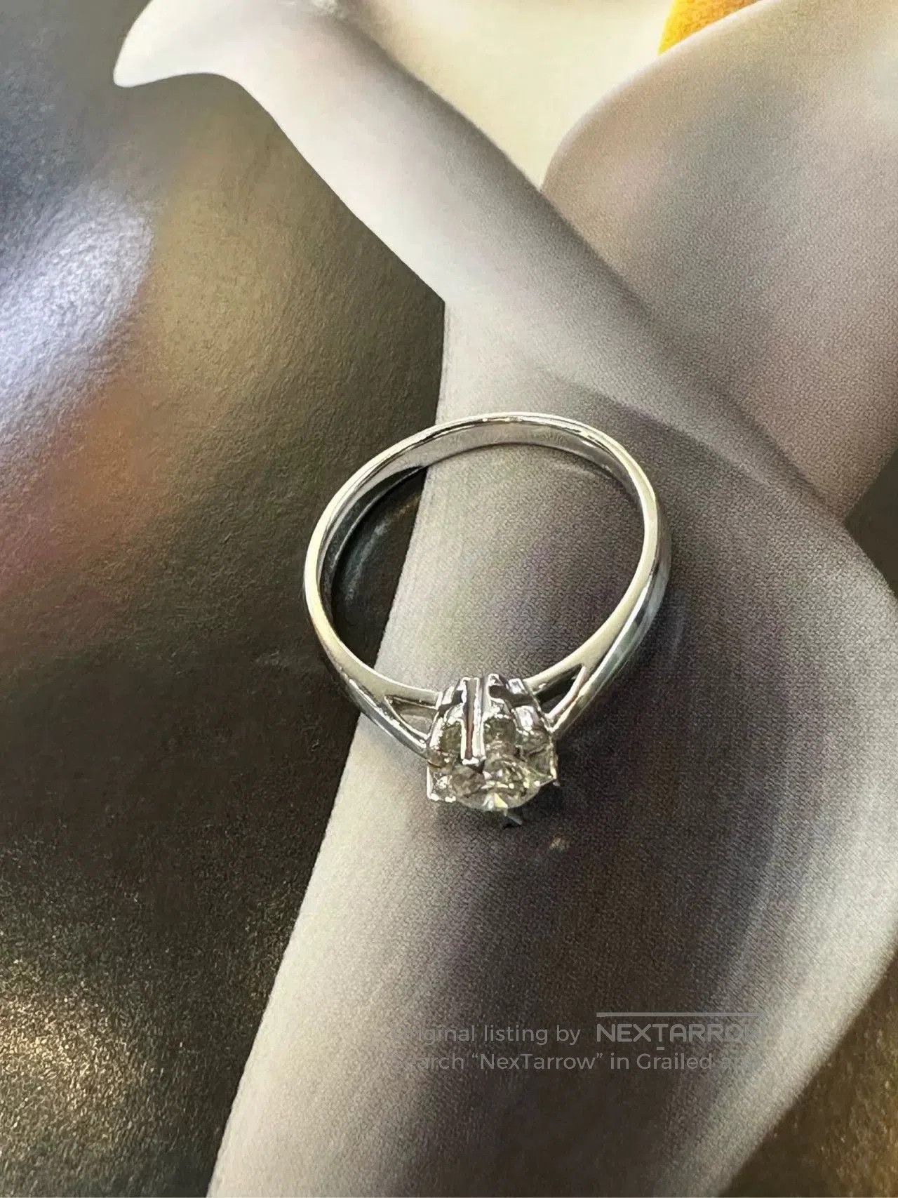 Japanese Brand Platinum Diamond Ring with Main & Side Stones. Size ONE SIZE - 7 Thumbnail