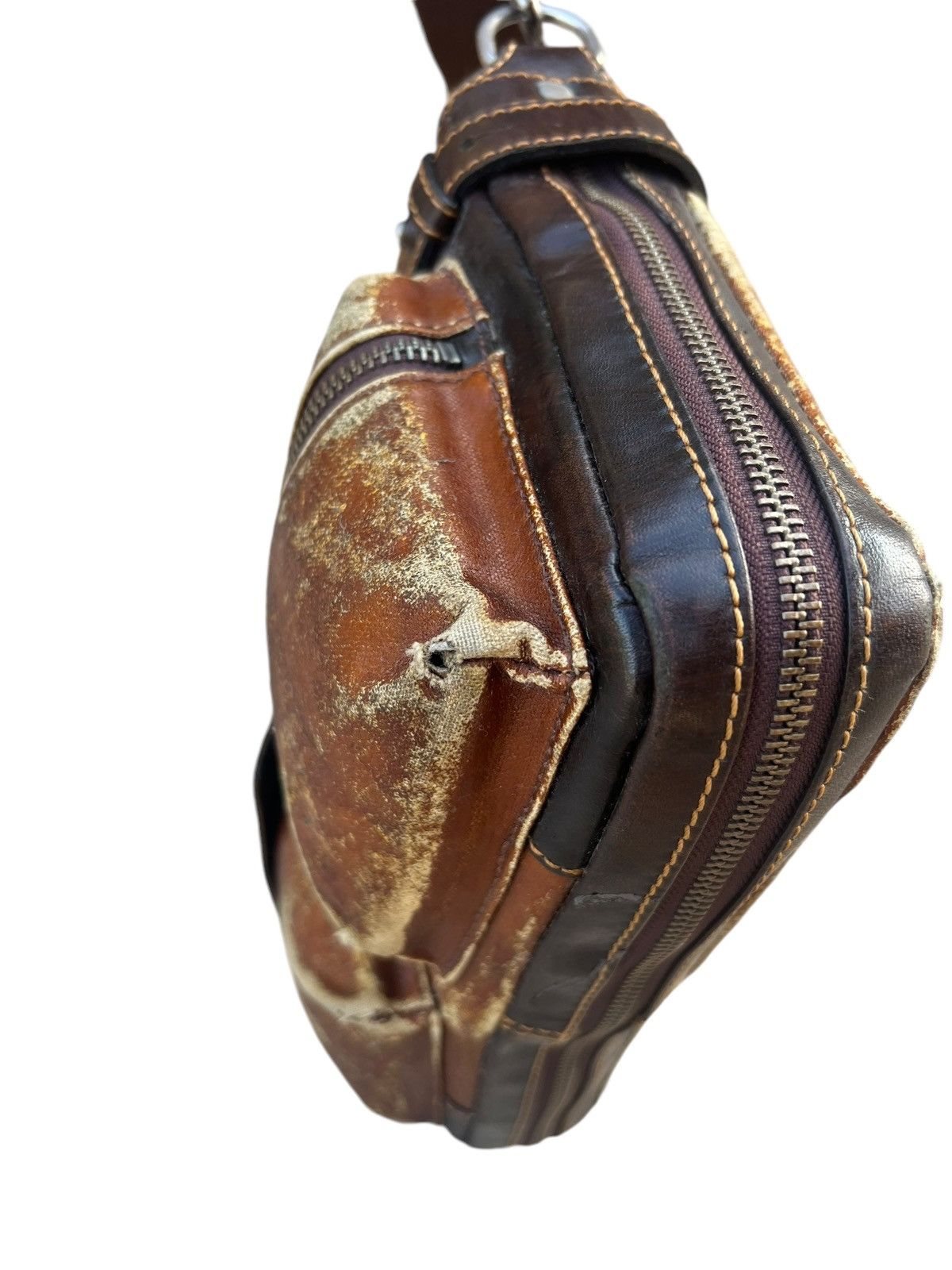 Japanese Brand Lin-ku Japan Distressed Waxed Patina Leather Cargo Bag Sling Size ONE SIZE - 13 Thumbnail