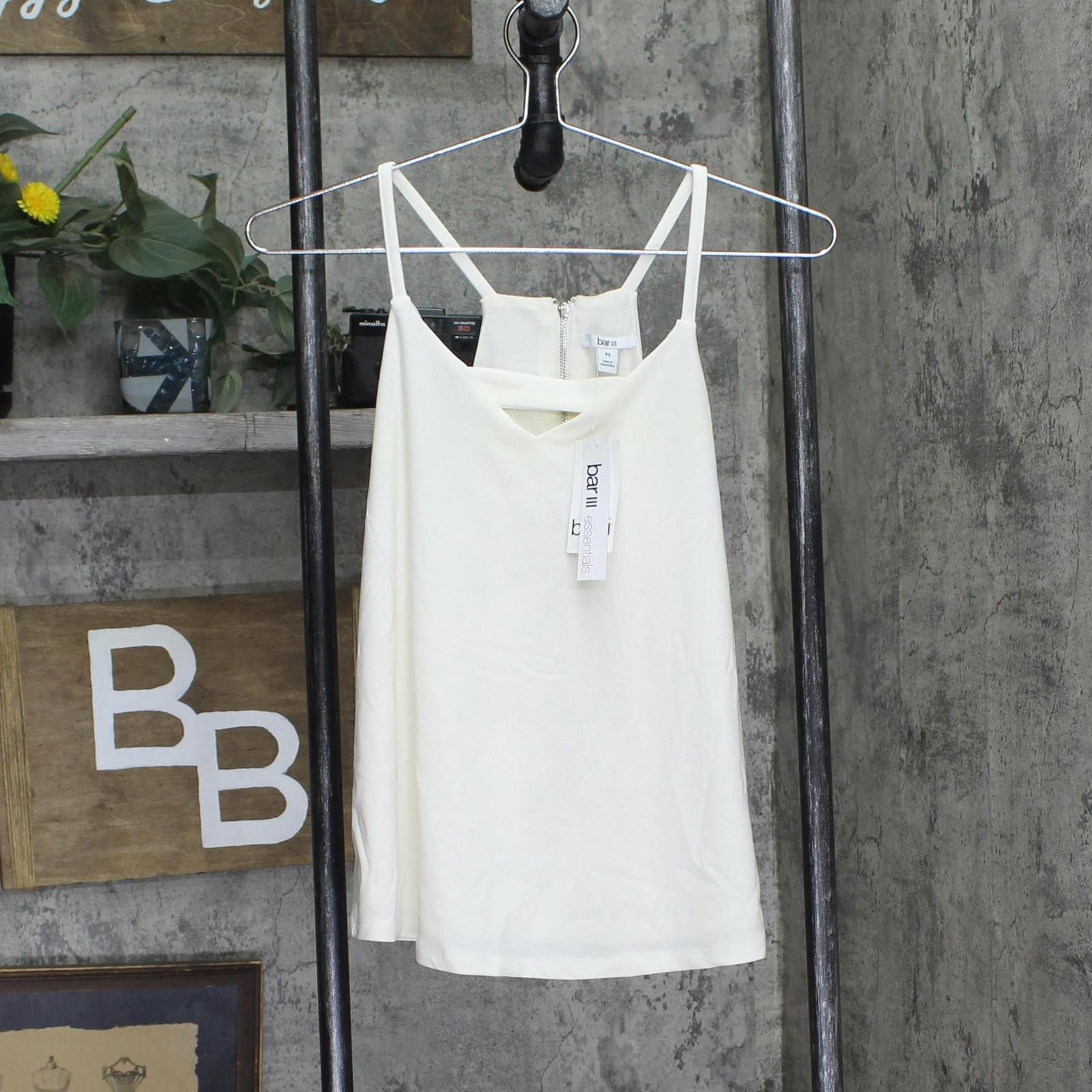 Bar III Nwt Bar Iii Womens Petite Zip Back Top Bright White Ps Size S / US 4 / IT 40 - 1 Thumbnail