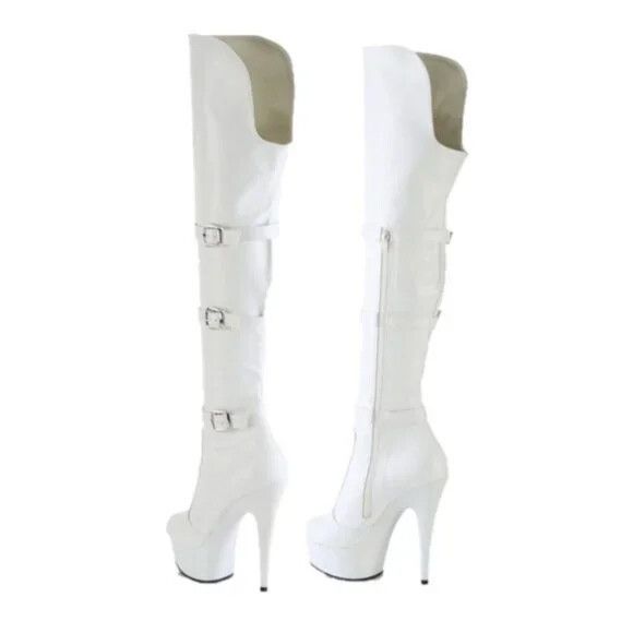 Other Delight 3018 White Vegan Leather OTK Over the Knee Platform Size US 11 / IT 41 - 2 Thumbnail