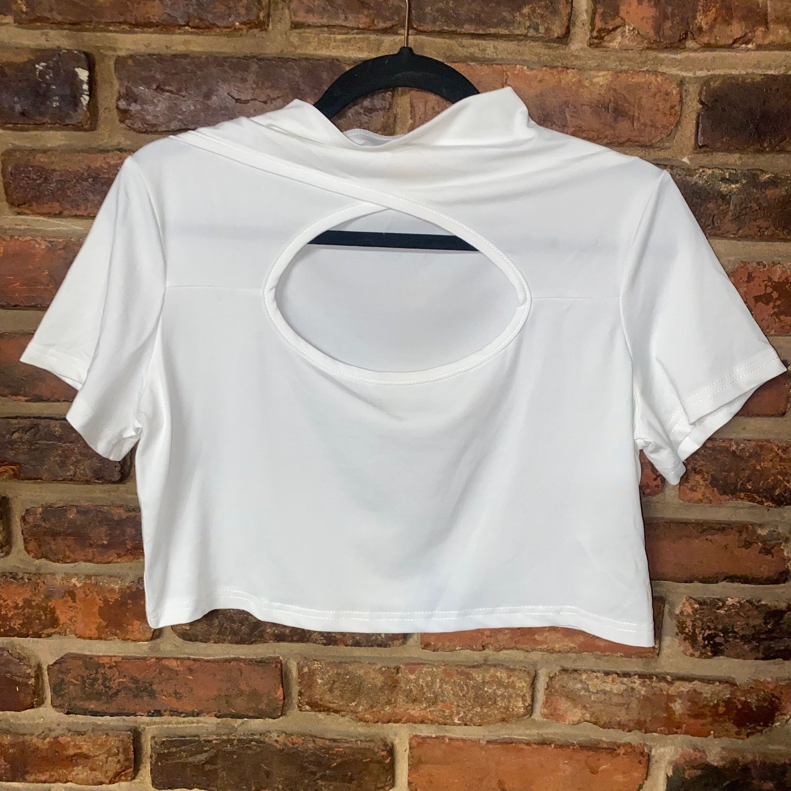 Other Blush Mark White Short Sleeve Keyhole Open Bust Crop Top 0X Size XL / US 12-14 / IT 48-50 - 4 Thumbnail
