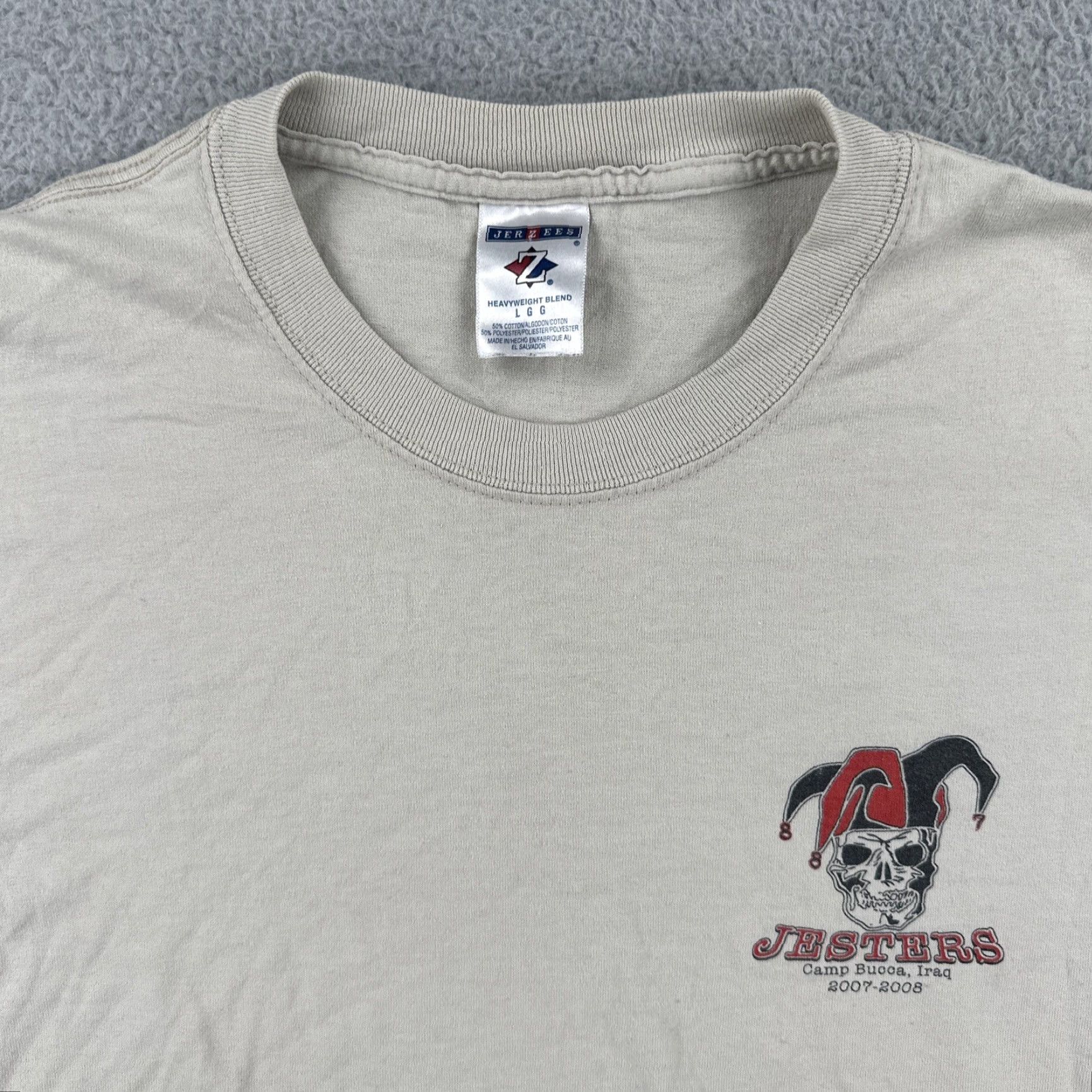 Jerzees VINTAGE Jerzees T-Shirt Beige Crew Neck Short Sleeve Military 2007-2008 JERZEES Mens Large Beige T Shirt U.S. Military Size US L / EU 52-54 / 3 - 5 Thumbnail