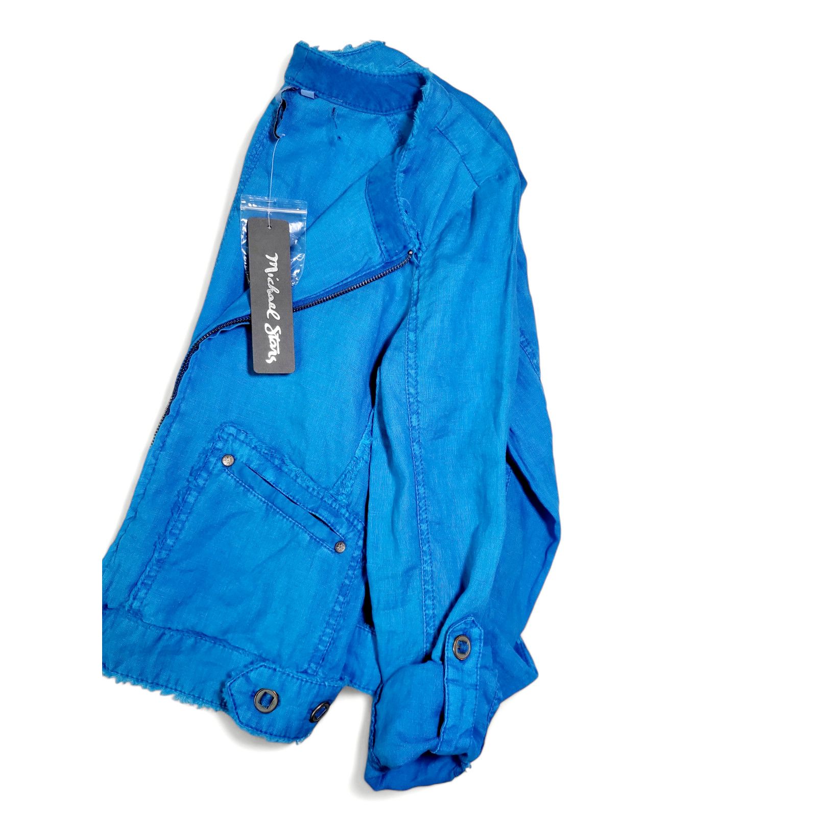 Michael Stars NWT MICHAEL STARS Cropped Moto 100% Linen Jacket Blue XS Size XS / US 0-2 / IT 36-38 - 11 Thumbnail