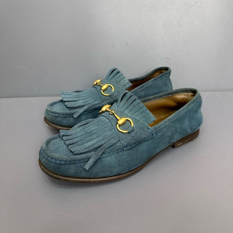 Gucci Gucci Suede Fringed Loafers in Blue 0079 Size US 8 / EU 41 - 1 Thumbnail