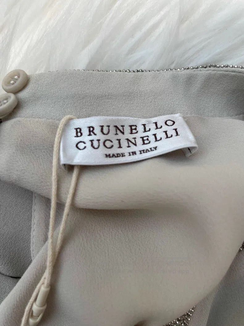 Brunello Cucinelli Brunello Cucinelli White Silk Beaded Dress Size L / US 10 / IT 46 - 6 Thumbnail