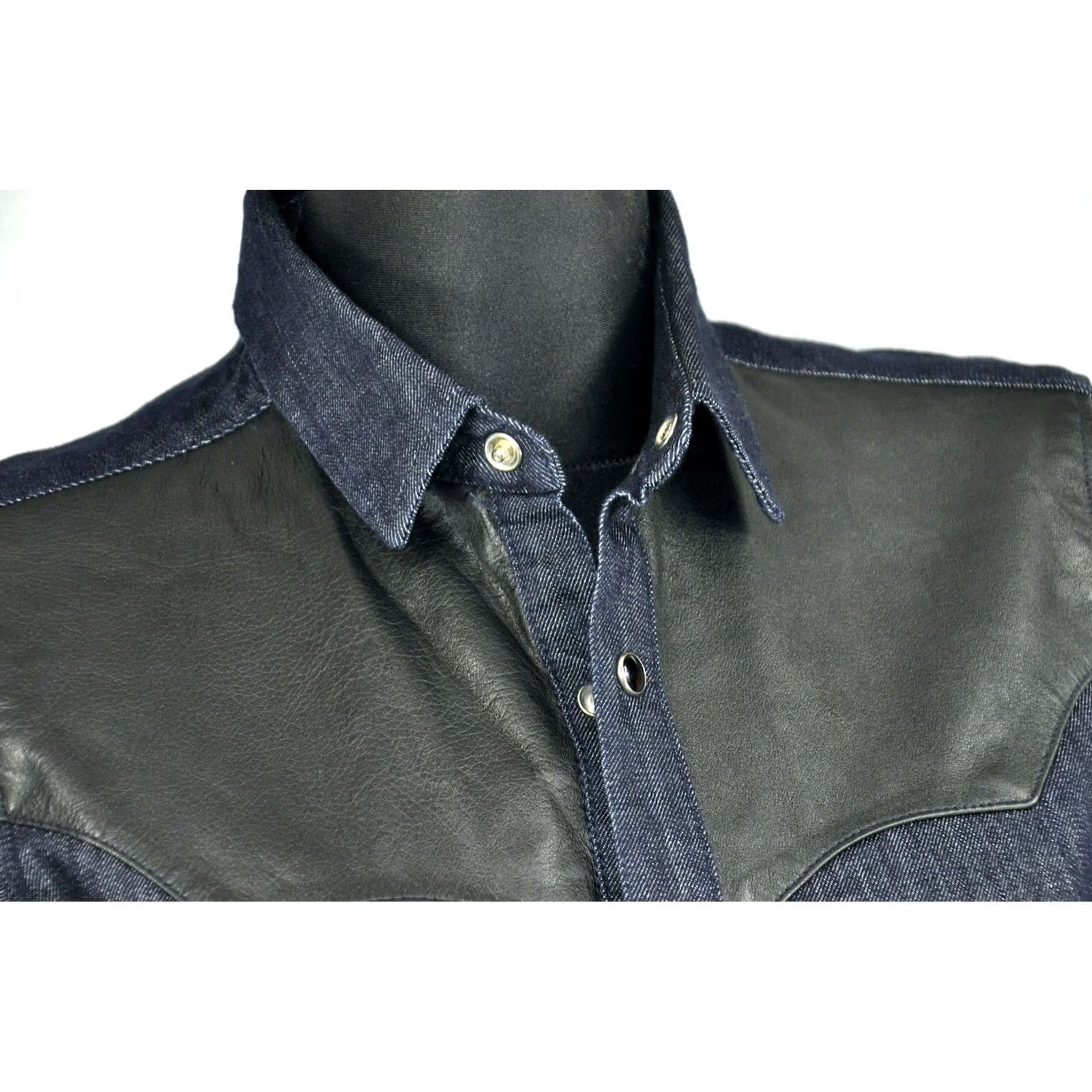 The Kooples The Kooples Shirt Women's XS Denim Leather Western Collared Button-Up Long Sleeve Blue Casual Vintage? Size XS / US 0-2 / IT 36-38 - 6 Thumbnail