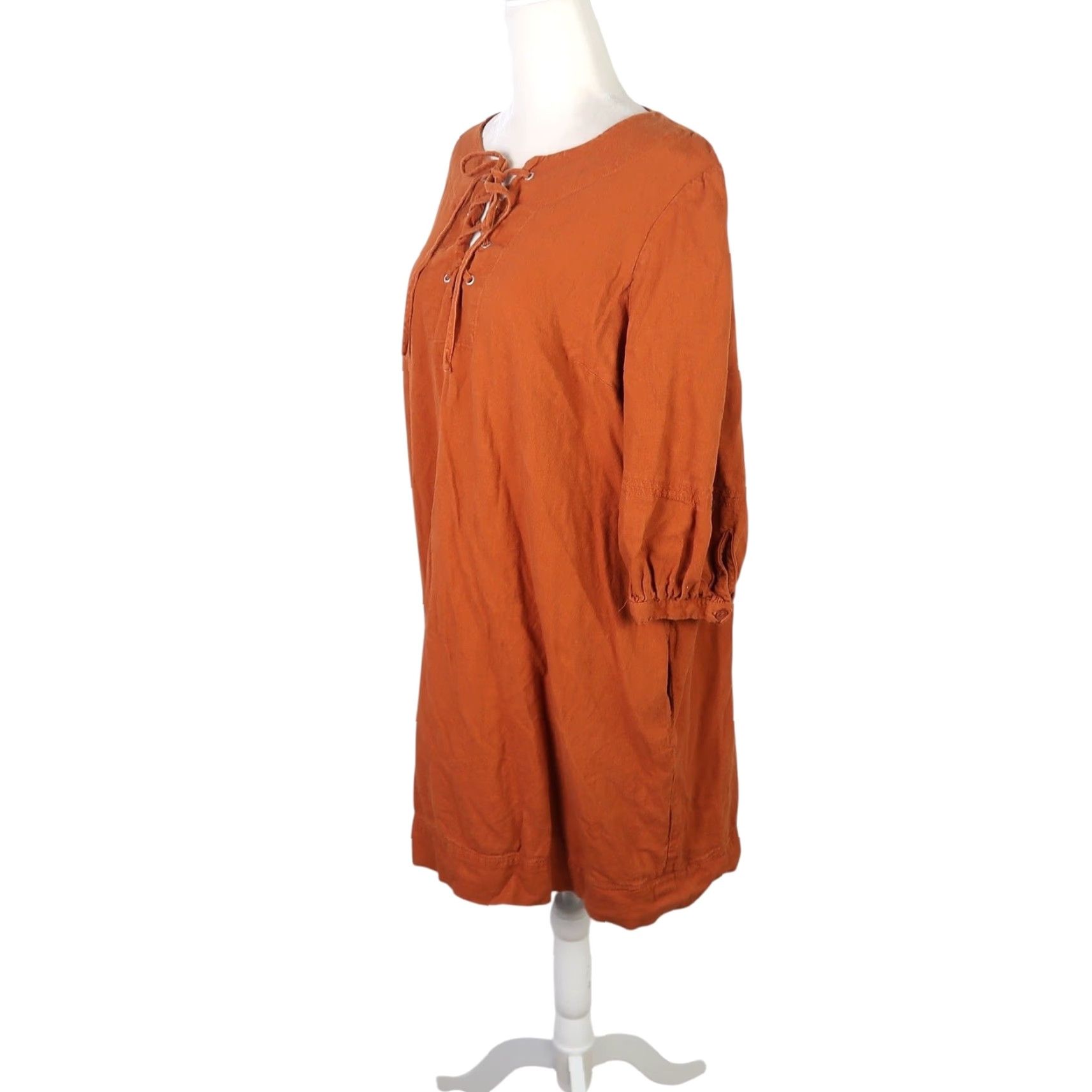 Vintage Who What Wear dress rust orange lace-up linen blend mini L Size L / US 10 / IT 46 - 3 Thumbnail