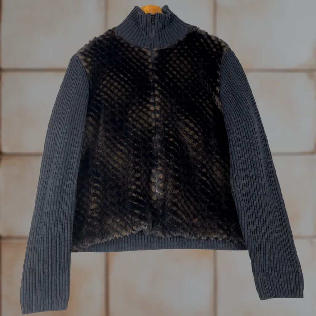 Vintage Cotton Country Parkhurst Faux Fur Panel Ribbed Zip Sweater Womens M Black Size M / US 6-8 / IT 42-44 - 1 Thumbnail