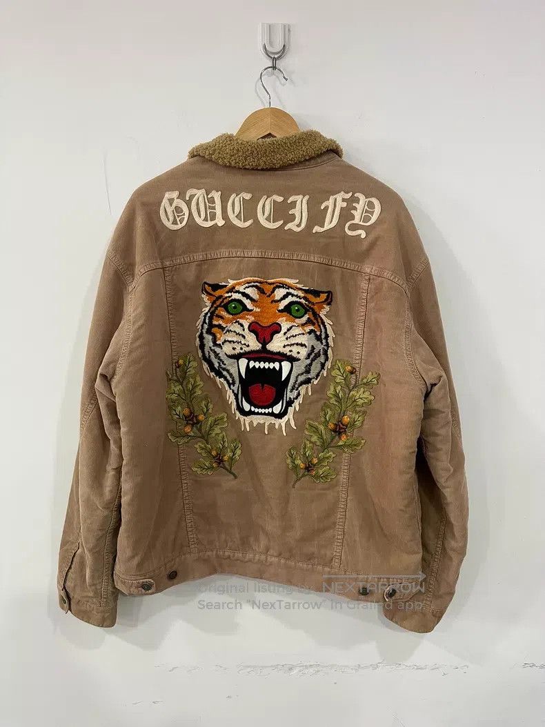 Gucci Gucci Khaki lamb fleece tiger head jacket Size US M / EU 48-50 / 2 - 2 Thumbnail
