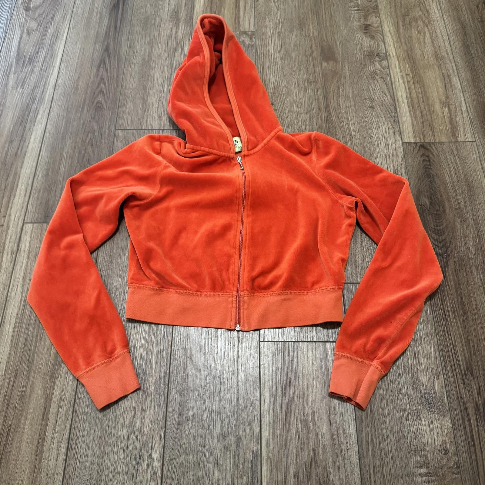 Vintage Juicy Couture Orange Velour Cropped Zip Up Hoodie