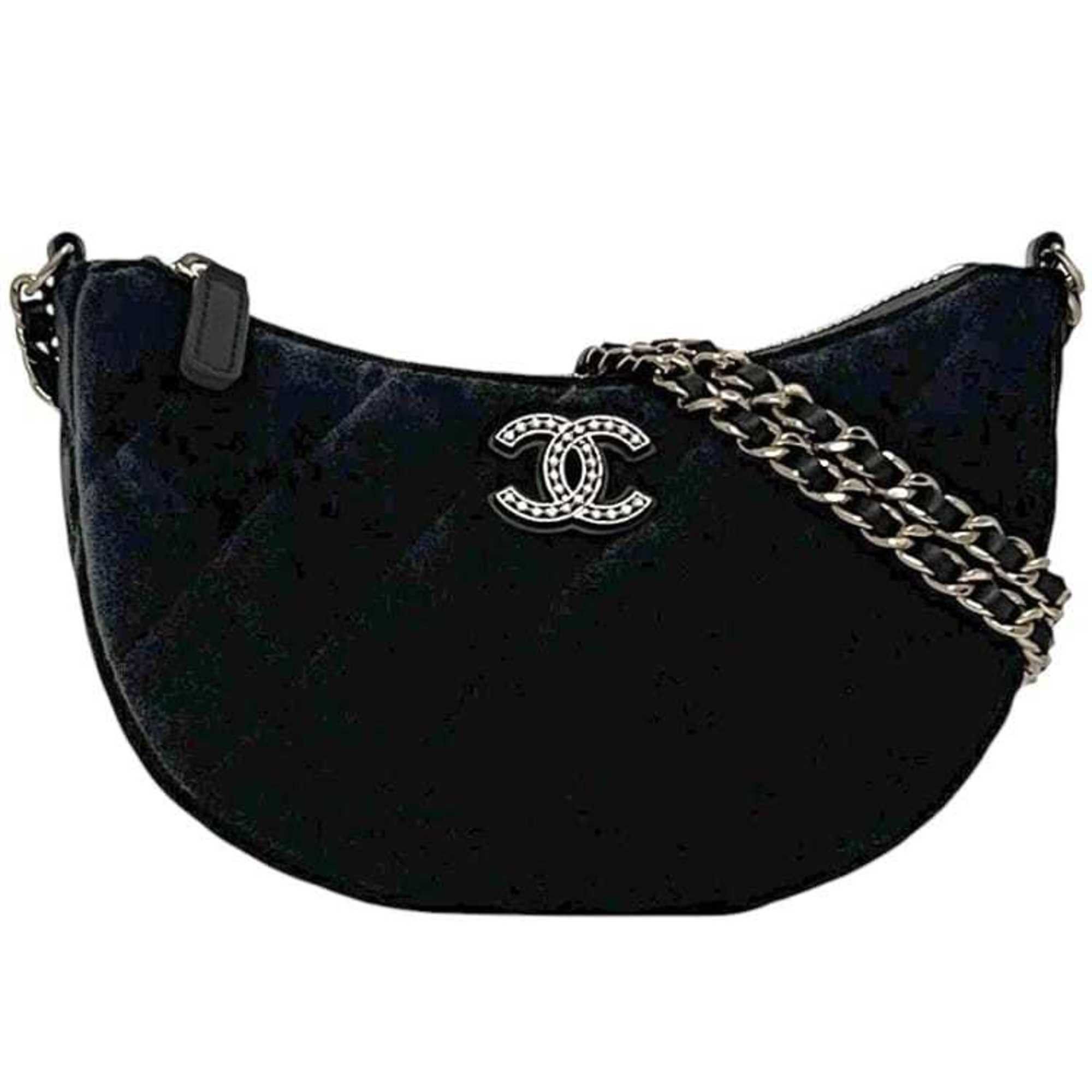 Chanel Chanel Half Moon Chain Shoulder Bag f-24440 Black 2024 Years Matelassé Velour C2G68T01 Random Seal CHANEL Coco Mark Rhinestone Crossbody Quilted Size ONE SIZE - 1 Thumbnail