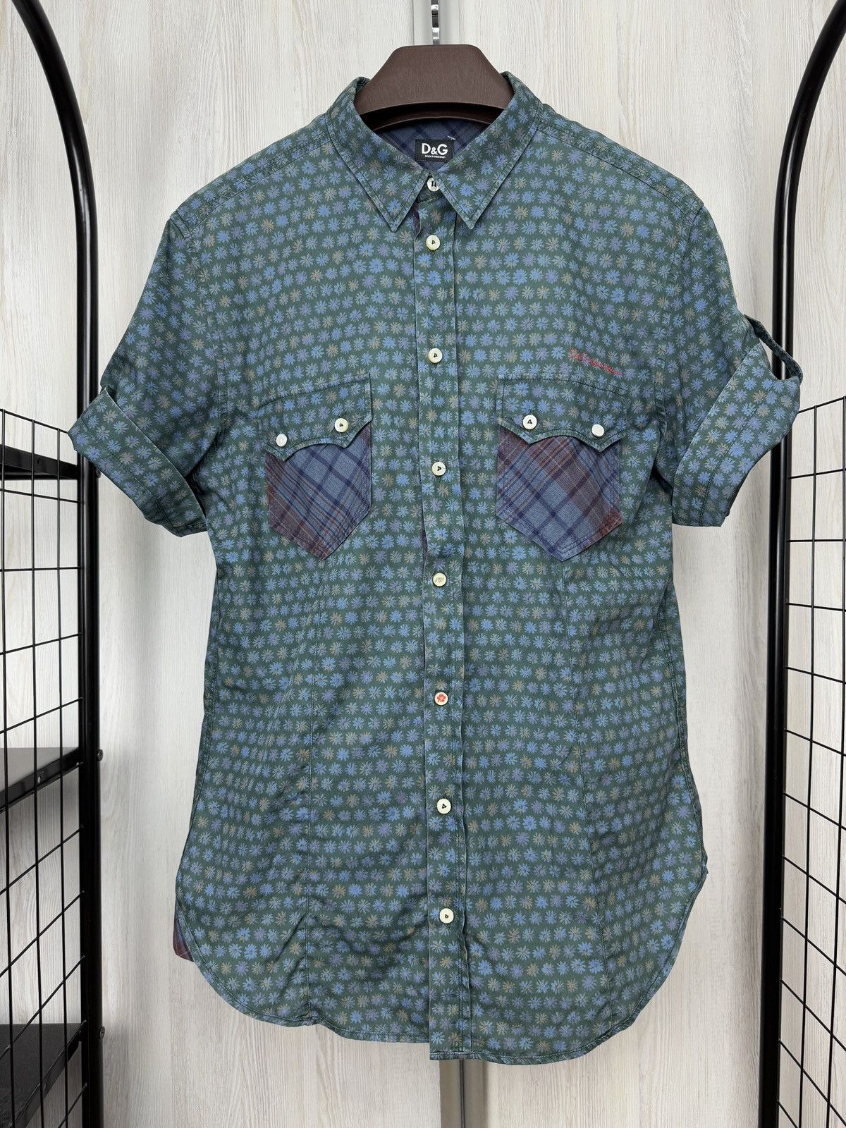 Dolce & Gabbana Dolce Gabbana D&G SS Shirt Dark Green Blue Floral Cotton 54 Size US L / EU 52-54 / 3 - 2 Thumbnail
