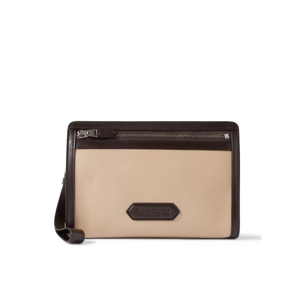 Tom Ford o1loc1c0825 H0561 Size: OS / Leather Medium Zip Pouch Beige Size ONE SIZE - 1 Thumbnail