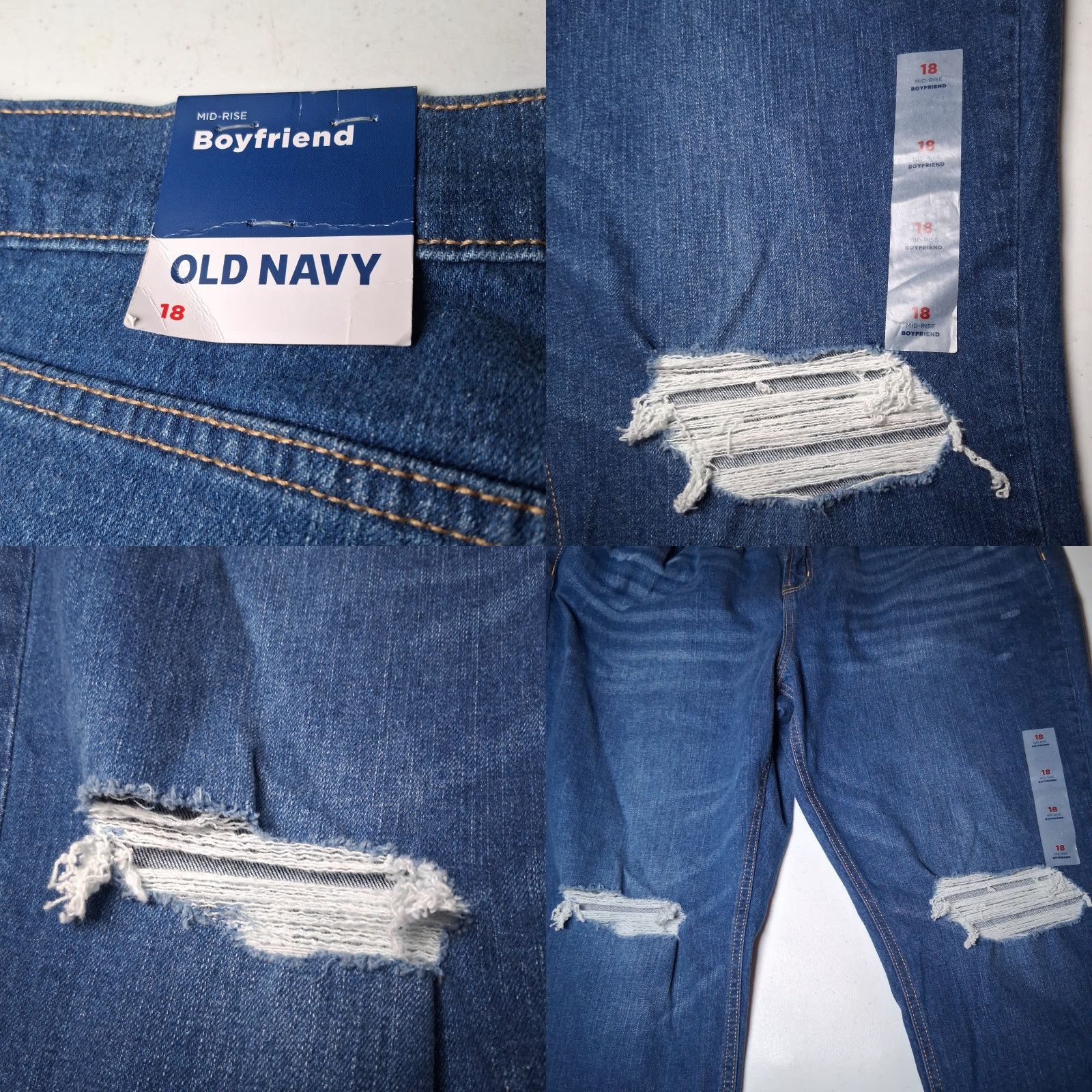Old Navy Old Navy Boyfriend Jeans Size 18 Mid Rise Distressed Holes Blue Stretch Denim Model Size 40" / US 18 - 8 Thumbnail