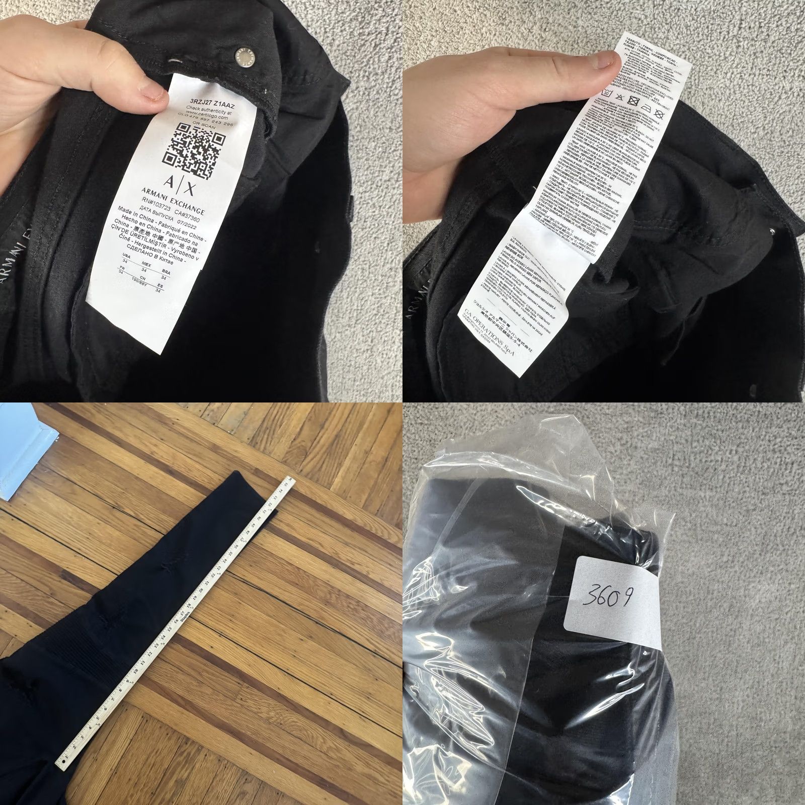 Armani Exchange J27 Skinny Biker Jeans Mens 34x32 Black Stretch
