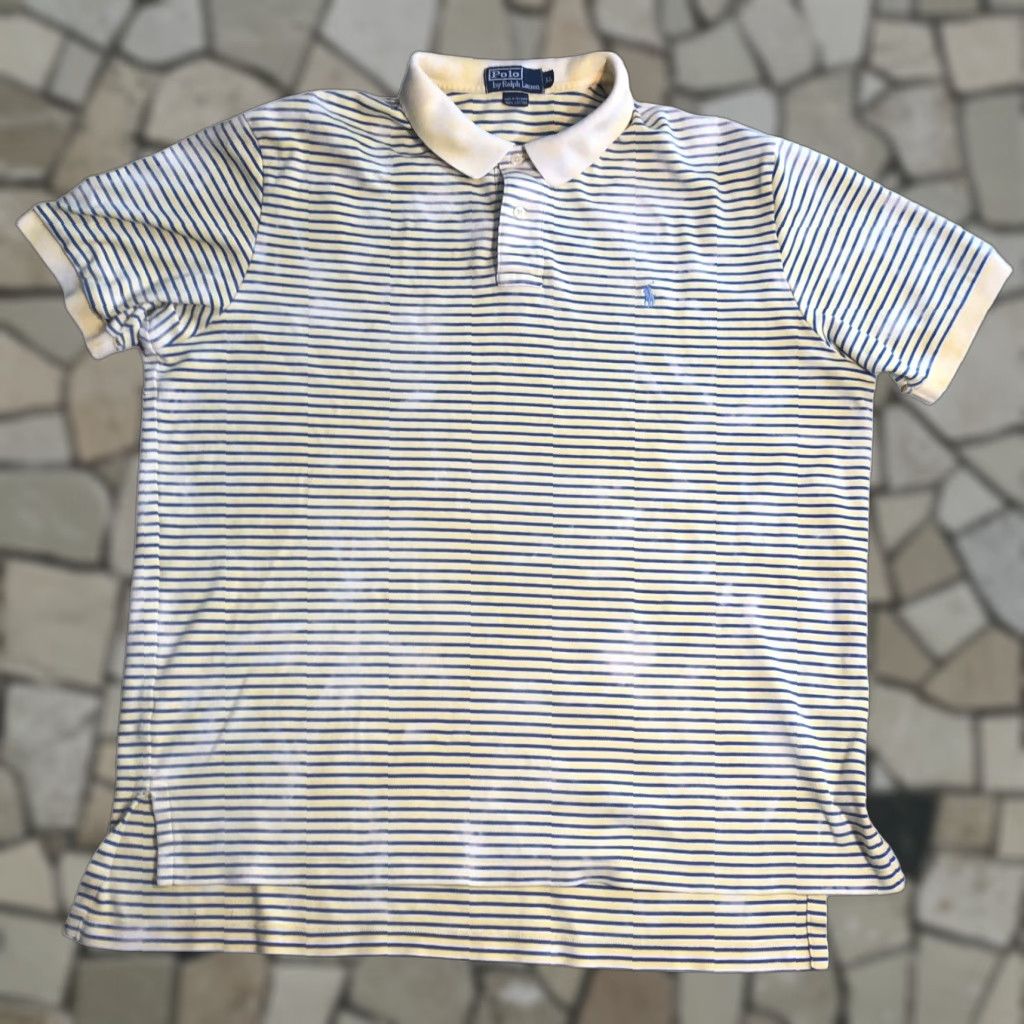 Polo Ralph Lauren Polo Ralph Lauren Polo Shirt XL Yellow Tie-Dye Acid Wash Short Sleeve Striped Vintage Men Size US XL / EU 56 / 4 - 1 Thumbnail