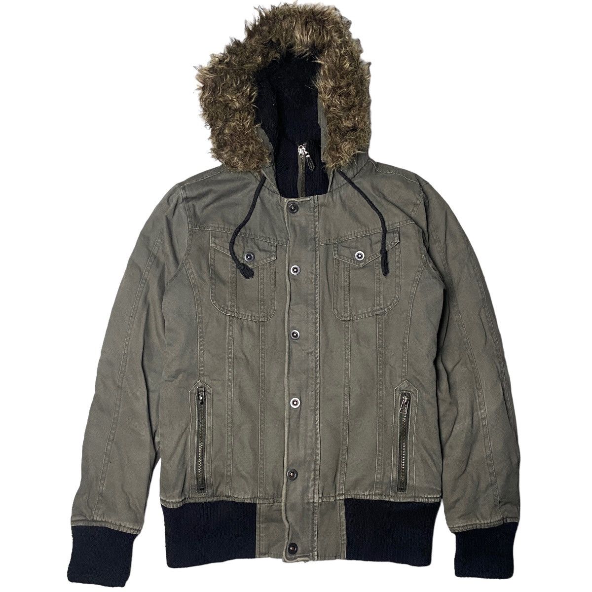 image of If Six Was Nine x Jack Rose 2000's Jackrose Fur Faux Bomber Jacket in Dark Green (Size Medium)