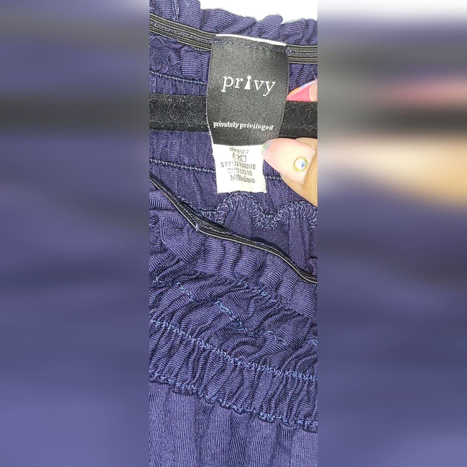 Other Privy Navy Off Shoulder Romper w/ Drawstring Sides M Size 32" / US 10 / IT 46 - 3 Thumbnail