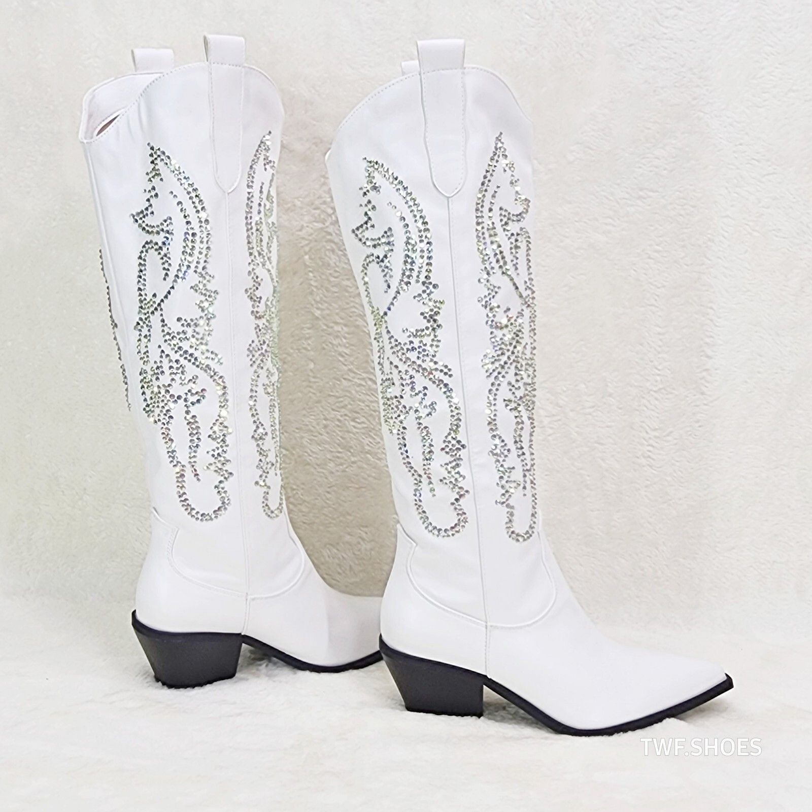 Other Razzle White Country Western Cowgirl Knee Boots Rhinestone D Size US 8 / IT 38 - 2 Thumbnail
