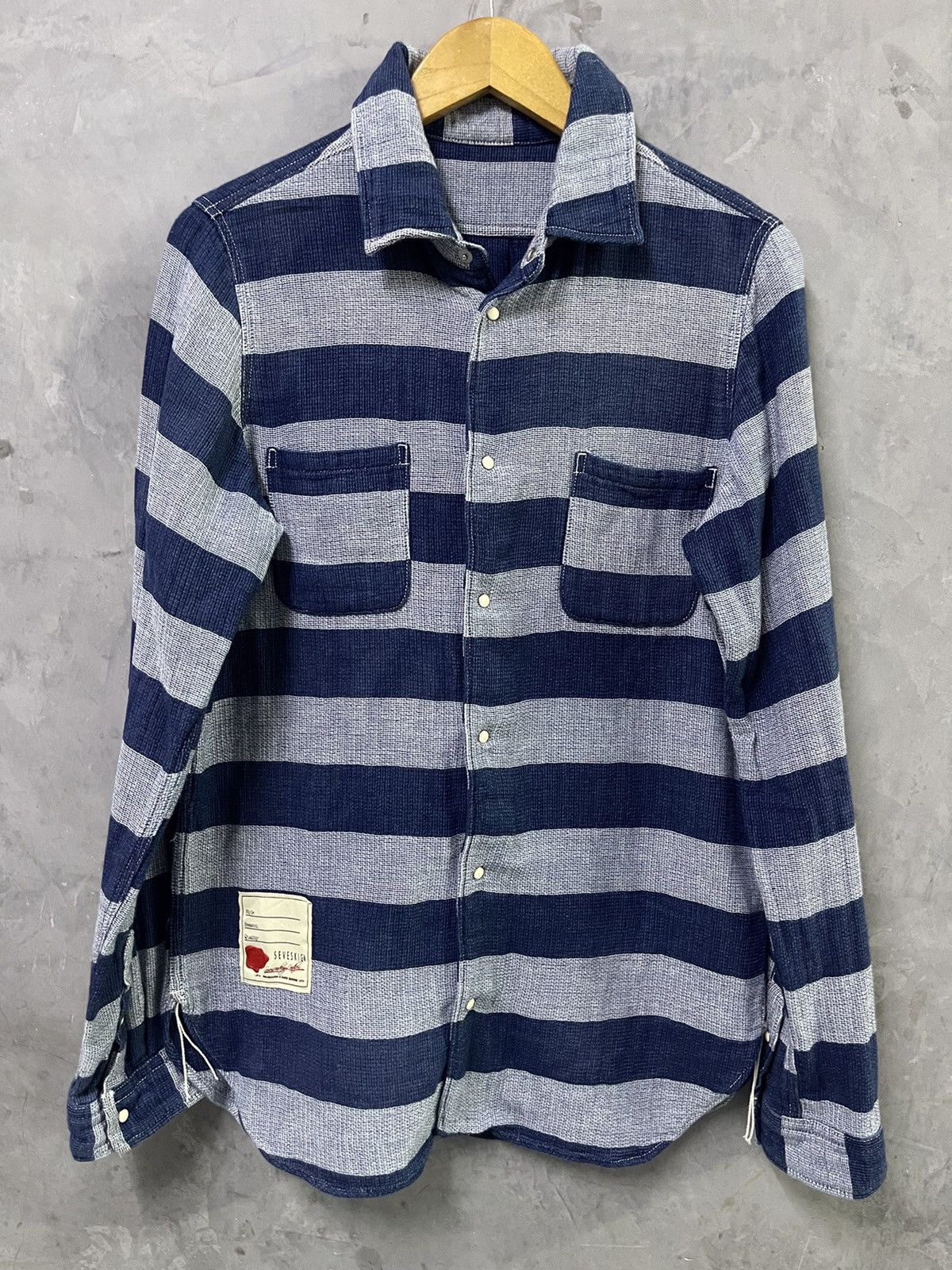 Seveskig Indigo Button Up Snap Button Shirt