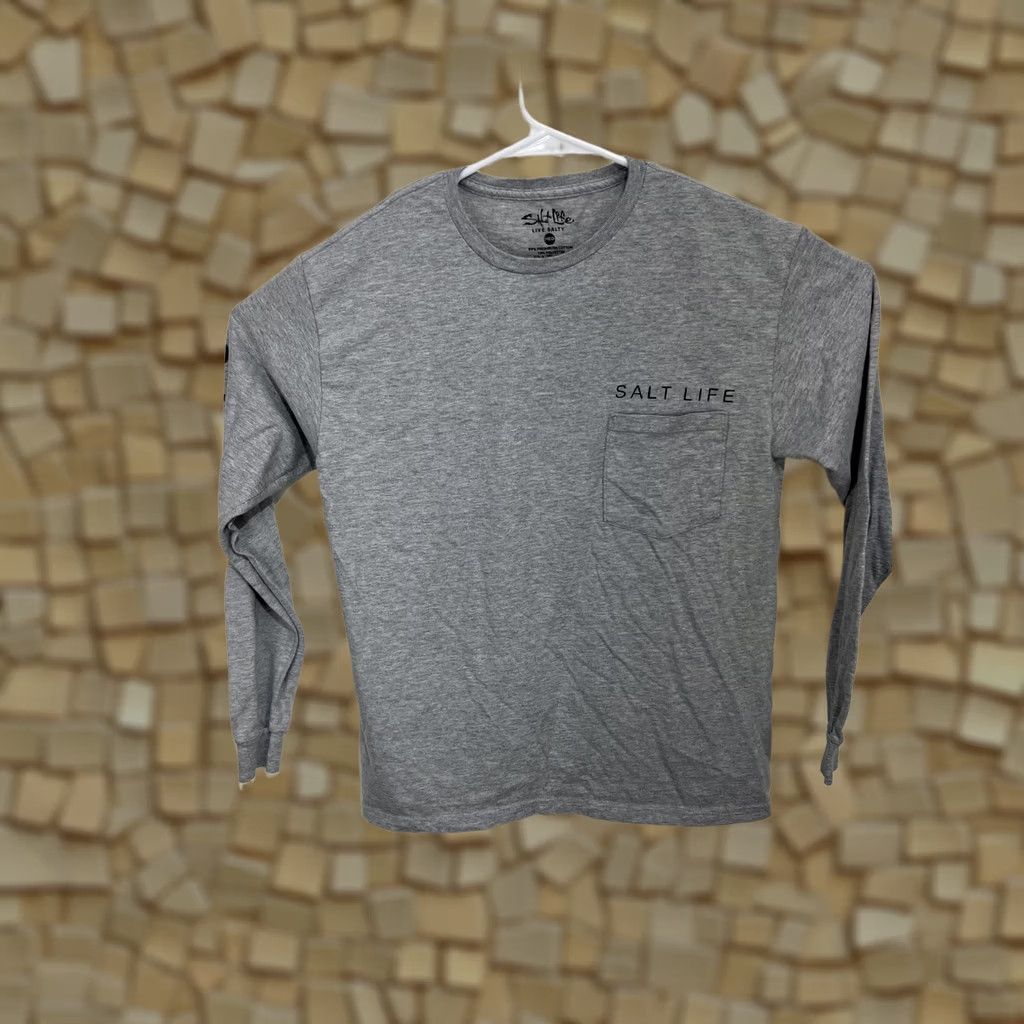 Vintage SALT LIFE Live Salty Long Sleeve Pocket T-Shirt Grey USA Flag Men's M Medium Size US M / EU 48-50 / 2 - 1 Thumbnail