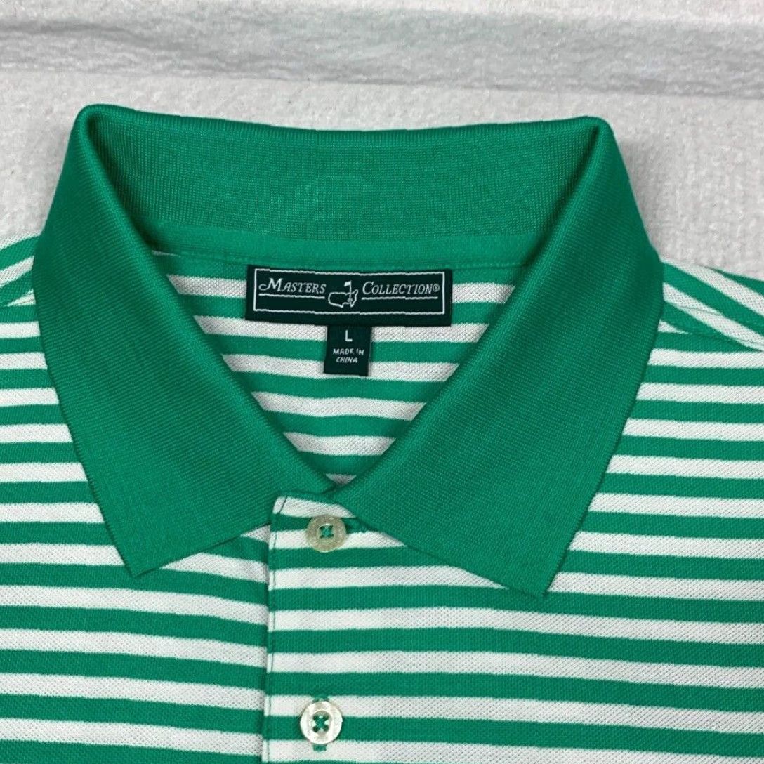 Masters Polo Shirt Men's Large Green Striped Short Sleeve Pima