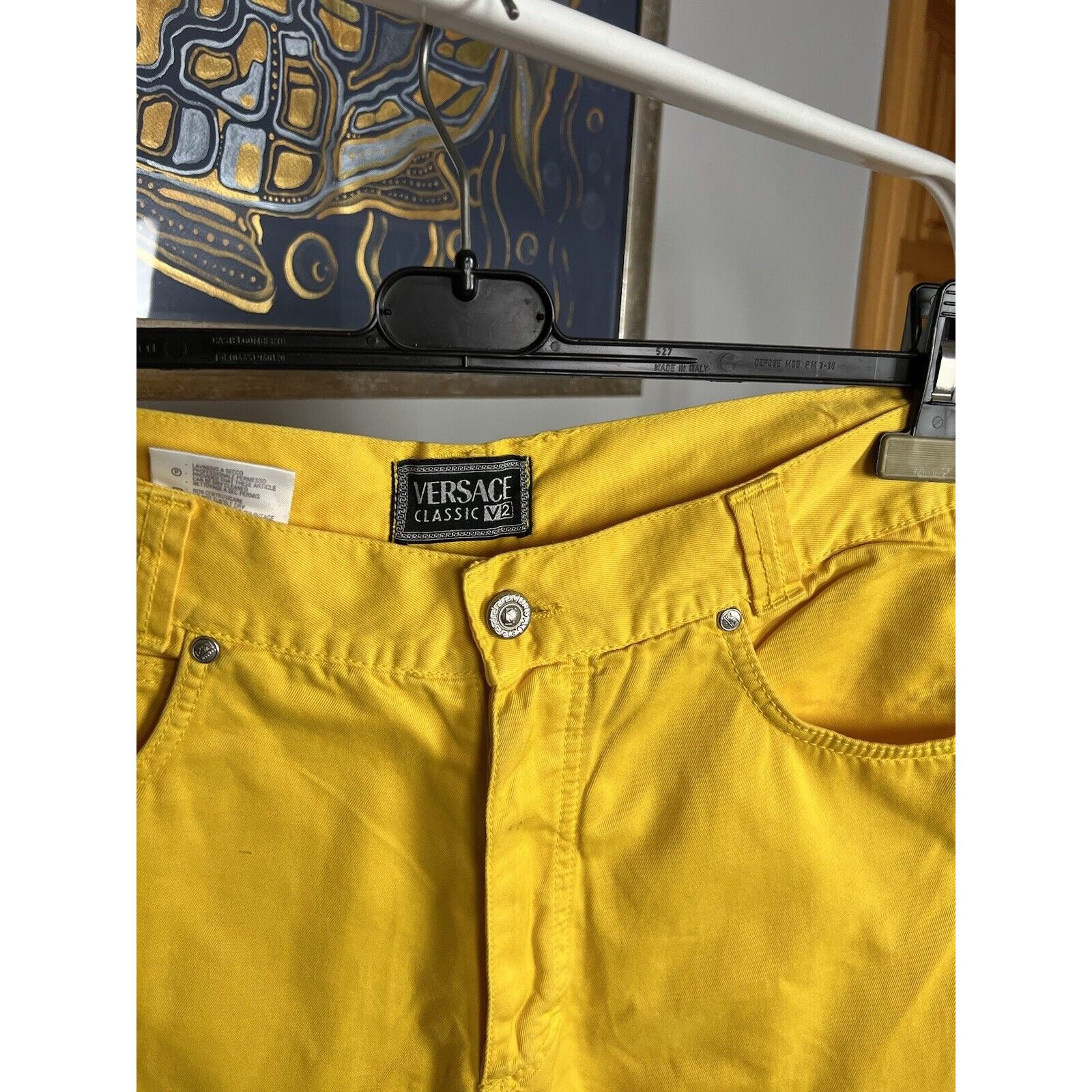 Versace RARE! Versace V2 Classic Men`s Yellow Denim Straight Pants S Size US 33 - 8 Thumbnail