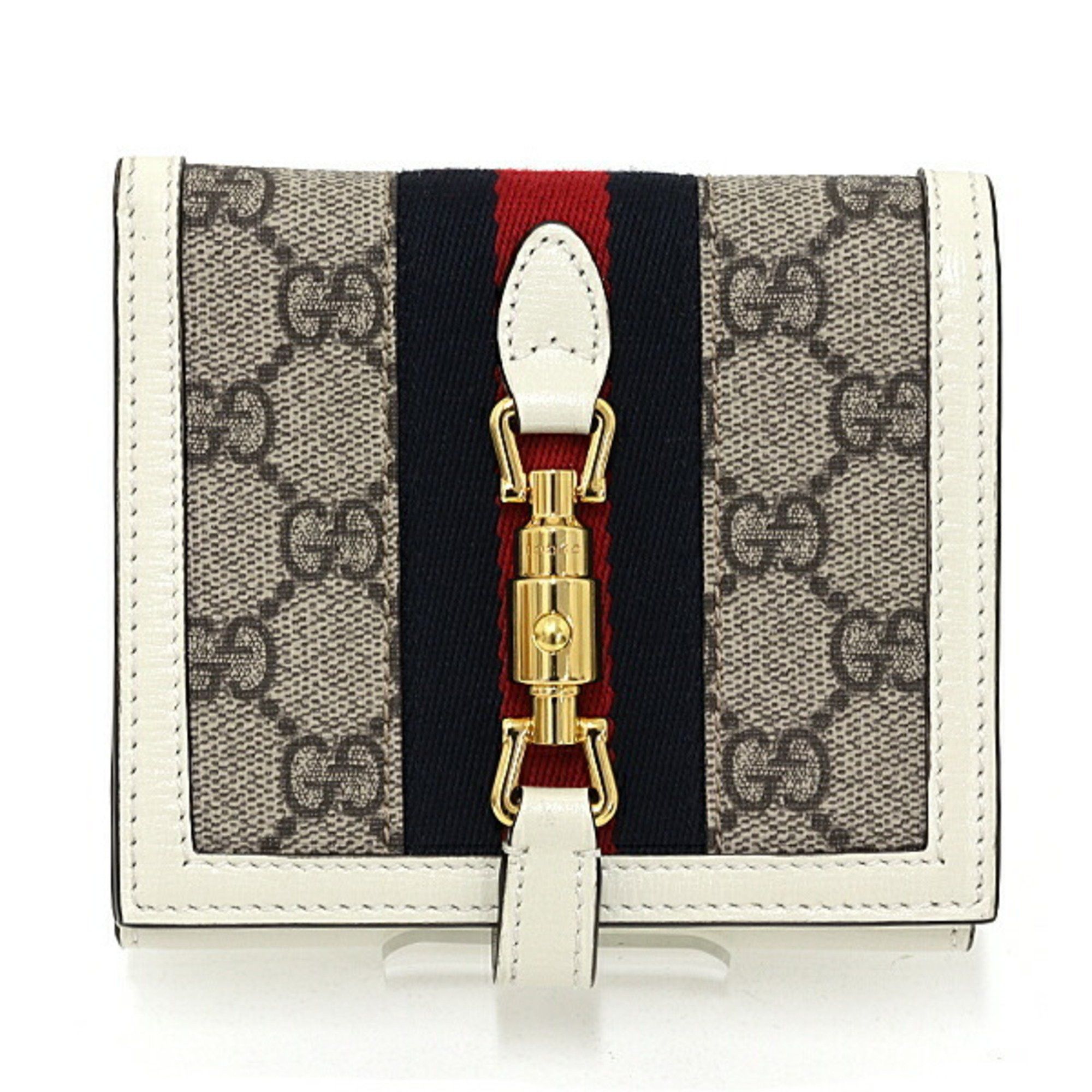 image of Gucci Jackie 1961 Wallet Bifold GG Supreme Canvas 658550 White Gold Hardware in Navy, Women's