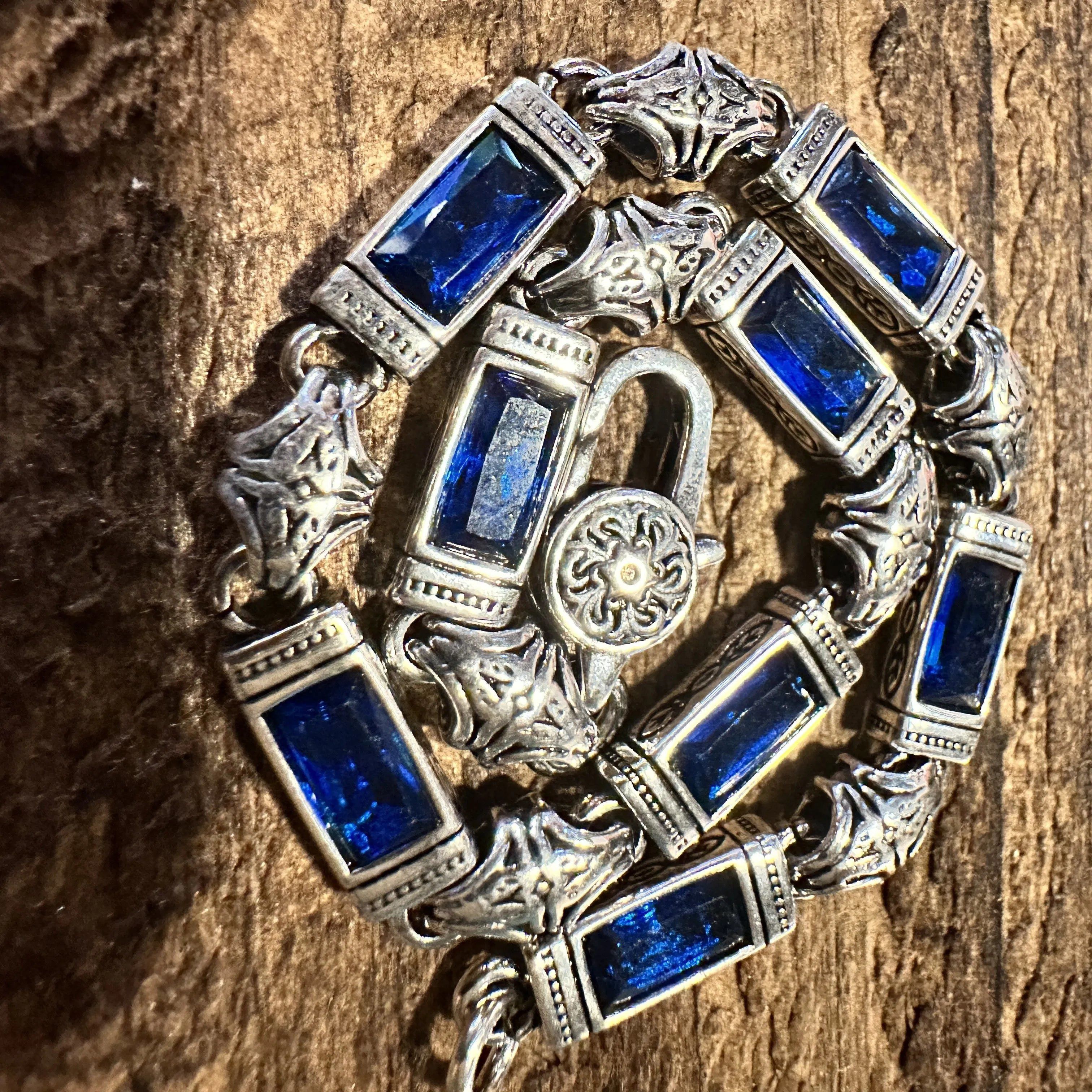 Other Boho Chic Woven Link Blue Crystal CZ Silver Bracelet, Lobste Size ONE SIZE - 5 Thumbnail