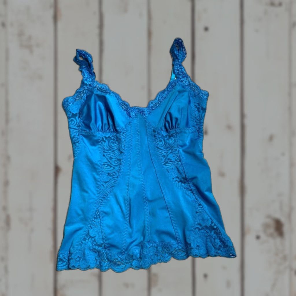 Vintage Frederick's of Hollywood Camisole Blue Lace Trim S Womens Small Size ONE SIZE - 1 Thumbnail