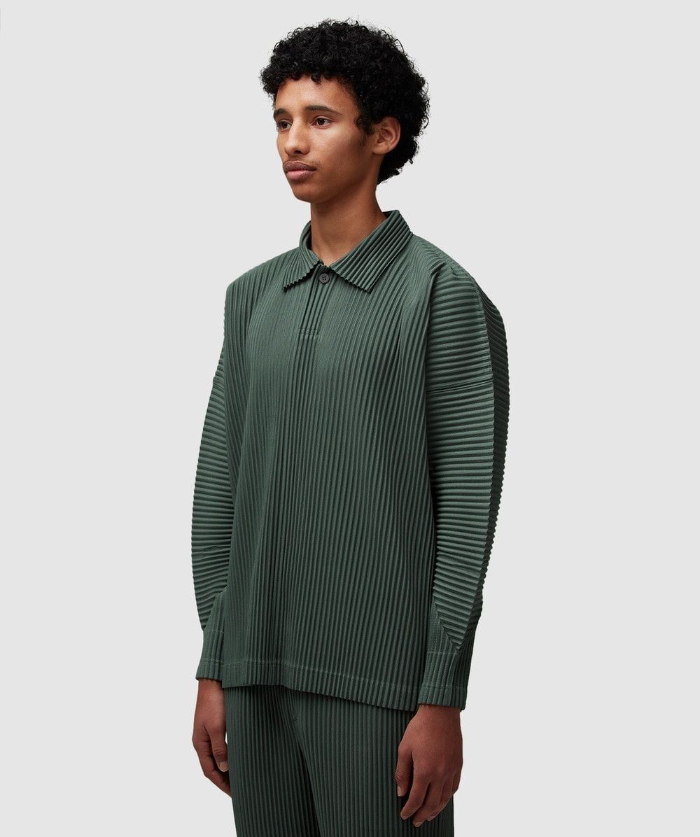Issey Miyake o1h1sh10525 Pleated Polo Shirt in Green Size US M / EU 48-50 / 2 - 3 Thumbnail