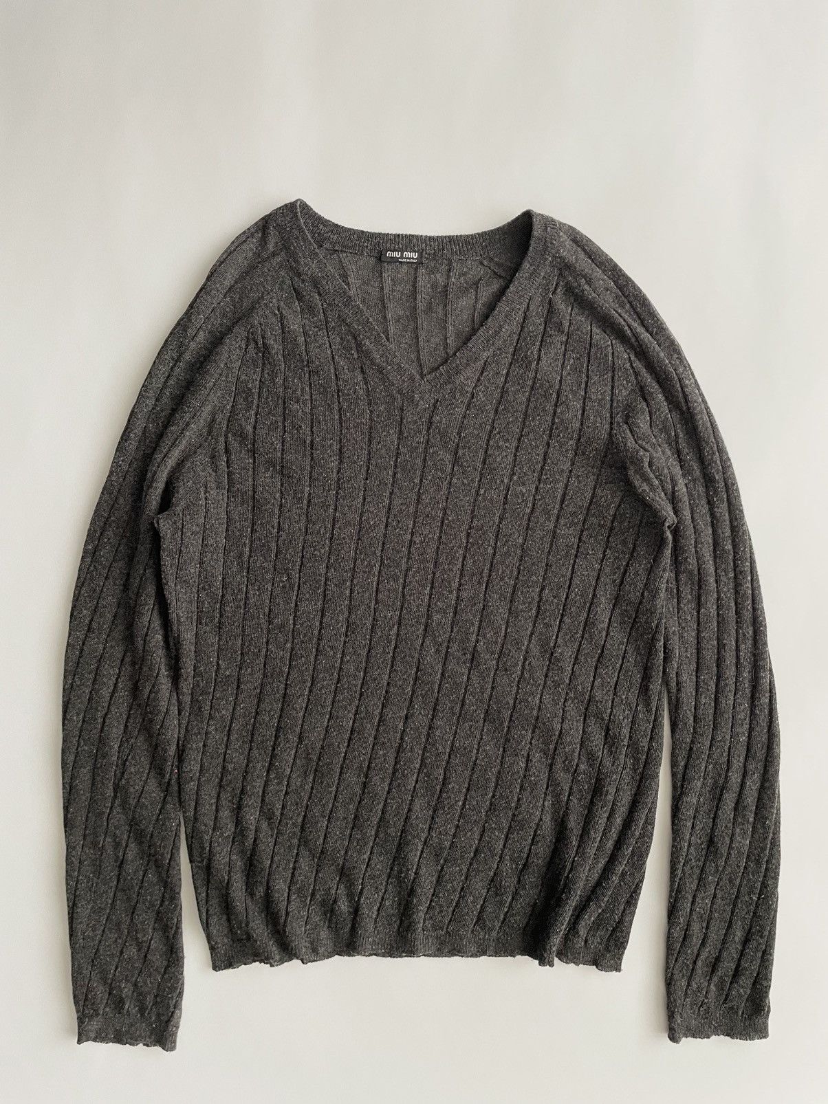 Pre-owned Miu Miu Early 2000's Ribbed Sweater In Gray