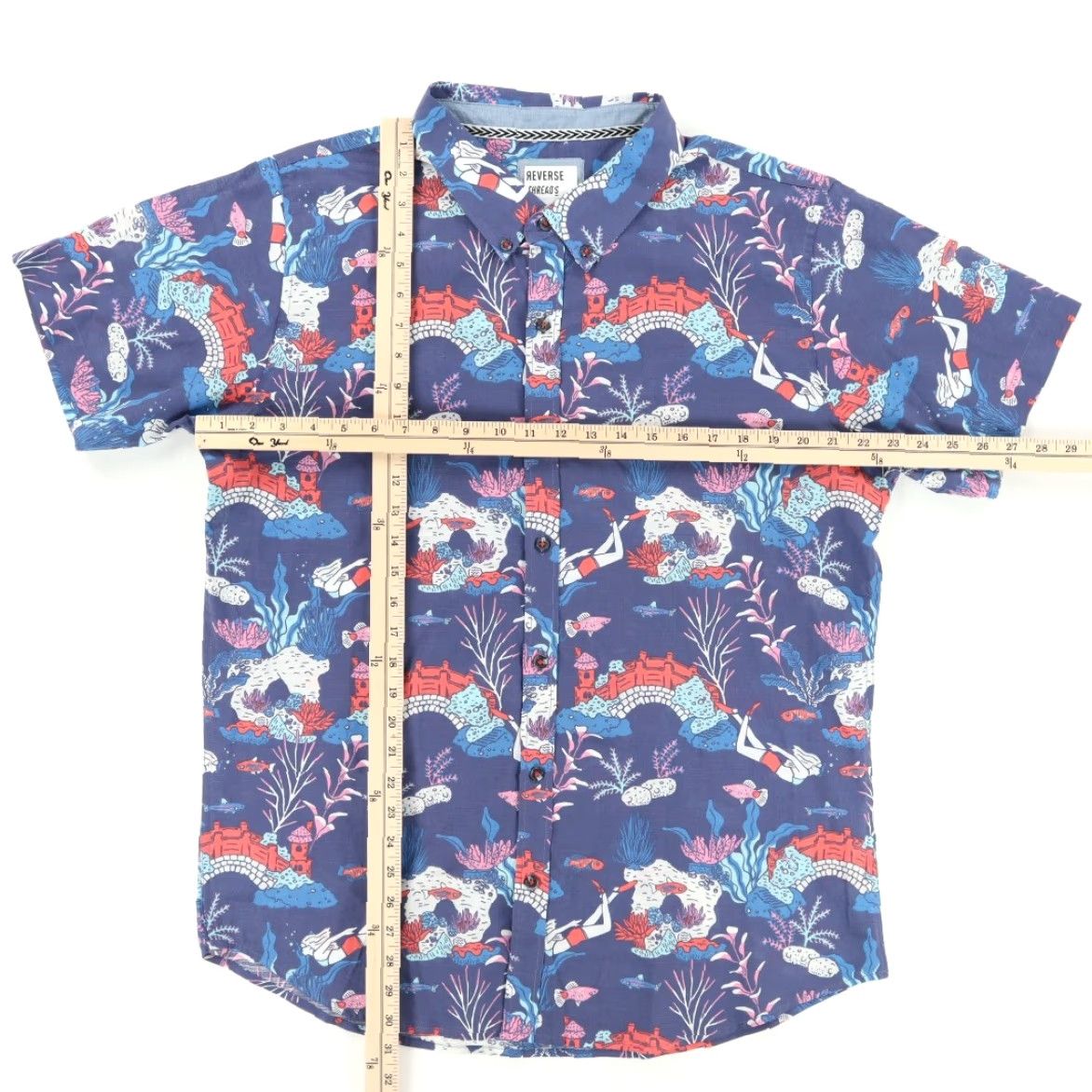 Vintage Reverse Threads Fish Aquarium Cotton All Over Print Button Down Shirt Blue XL Men Size US XL / EU 56 / 4 - 3 Thumbnail