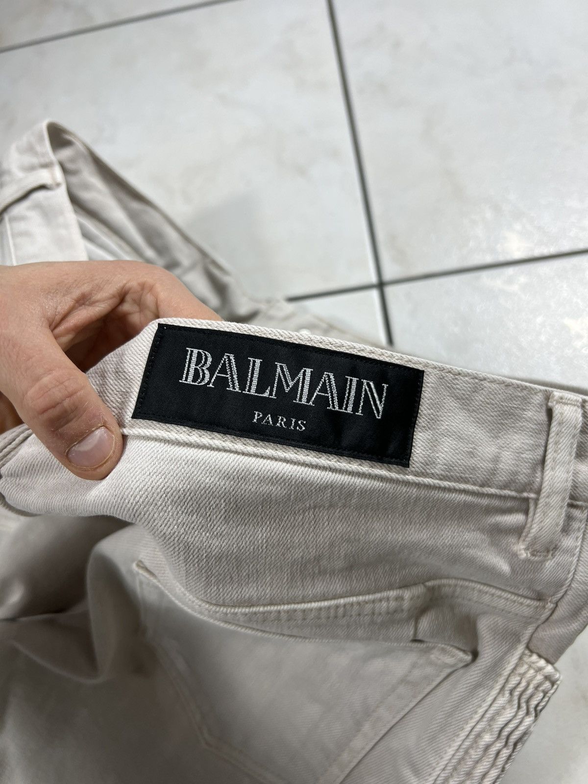 Balmain Archive Balmain biker beige distressed denim pants zippers Size US 34 / EU 50 - 22 Thumbnail
