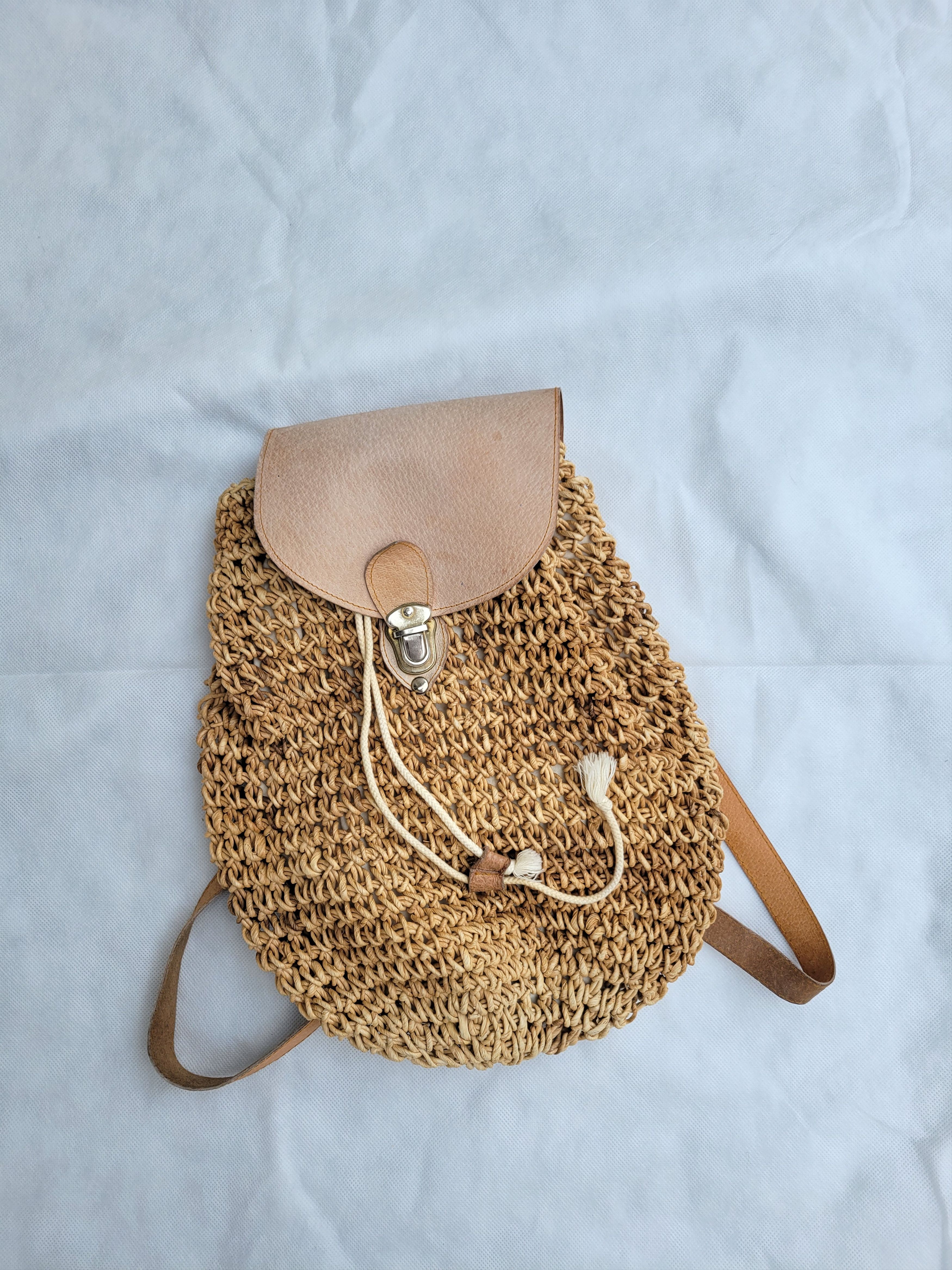 Handmade × Vintage Crown Vintage Wicker Backpack Design Purse Leather Strap Size ONE SIZE - 9 Thumbnail