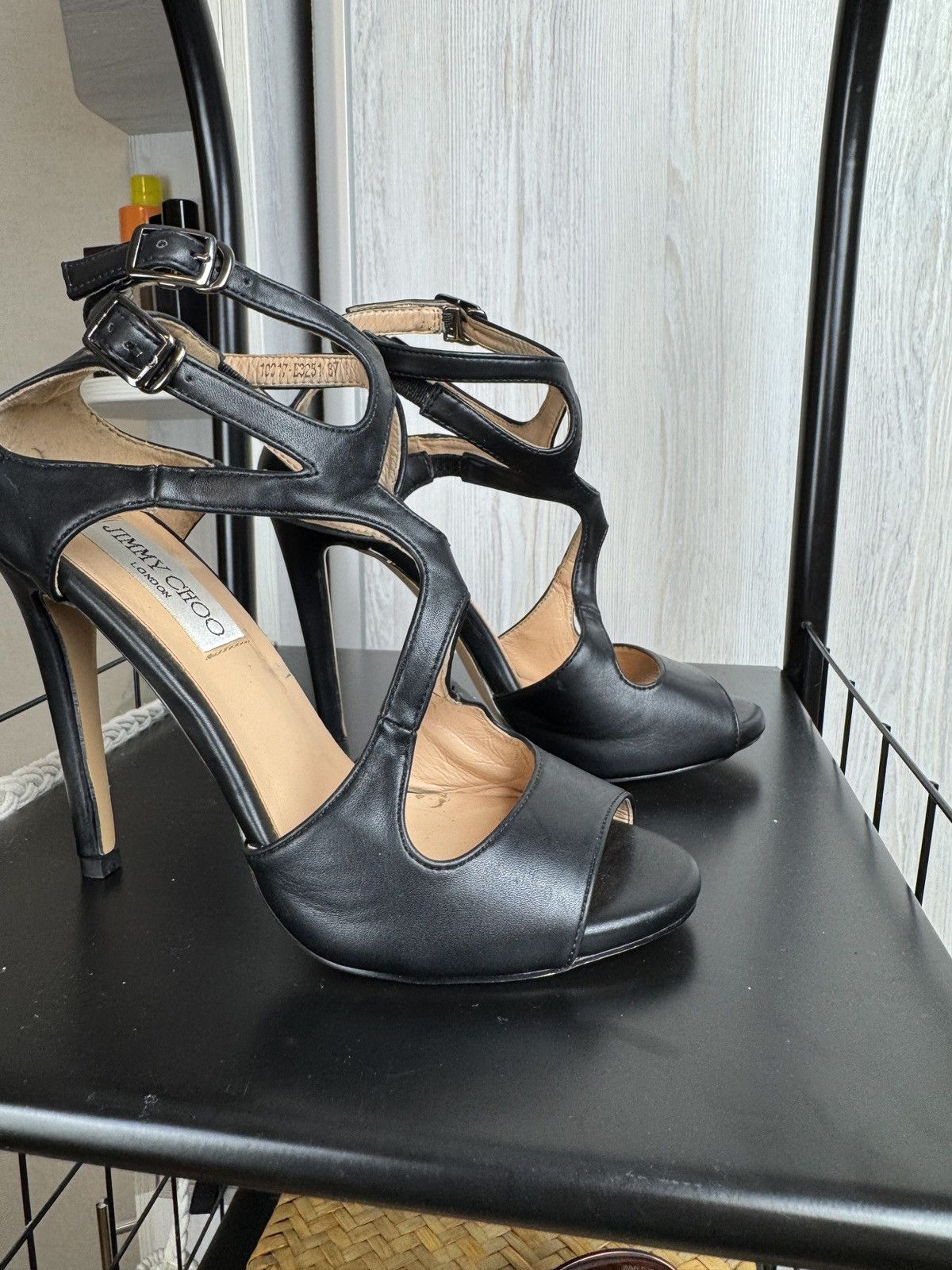 Jimmy Choo Jimmy Choo Black Leather Caged Ankle Sandals Heels Size US 7 / IT 37 - 4 Thumbnail