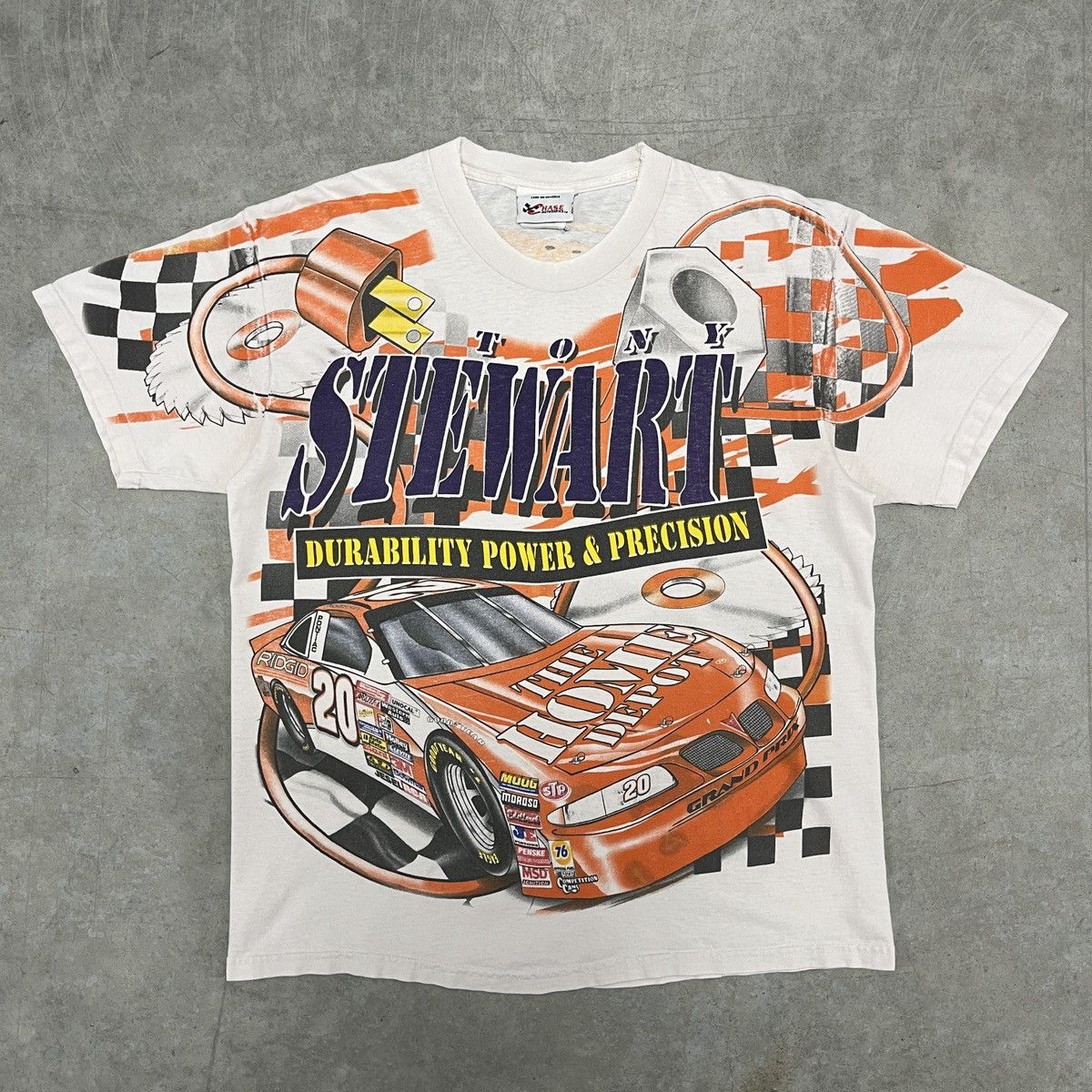 Vintage Tony Stewart All Over Print NASCAR Racing authentic T-shirt home Depot Chase USA