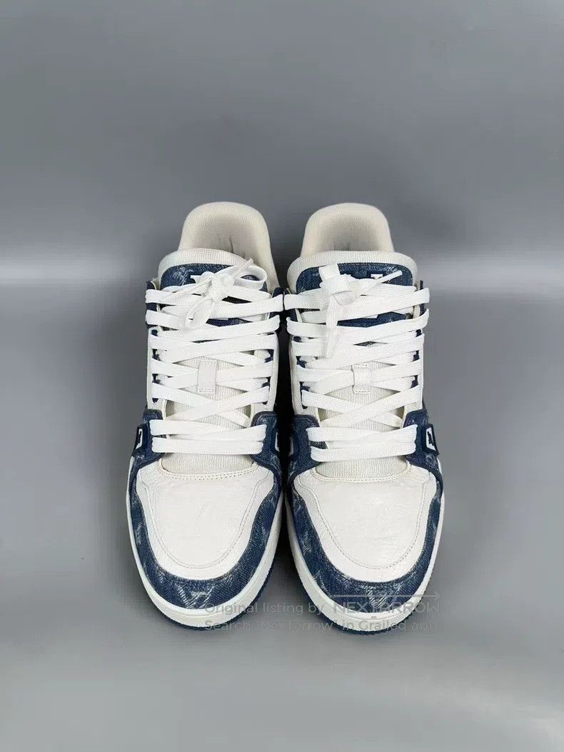 Louis Vuitton Louis Vuitton White and Blue Full Print Denim Trainer Casu Size US 7 / EU 40 - 2 Thumbnail